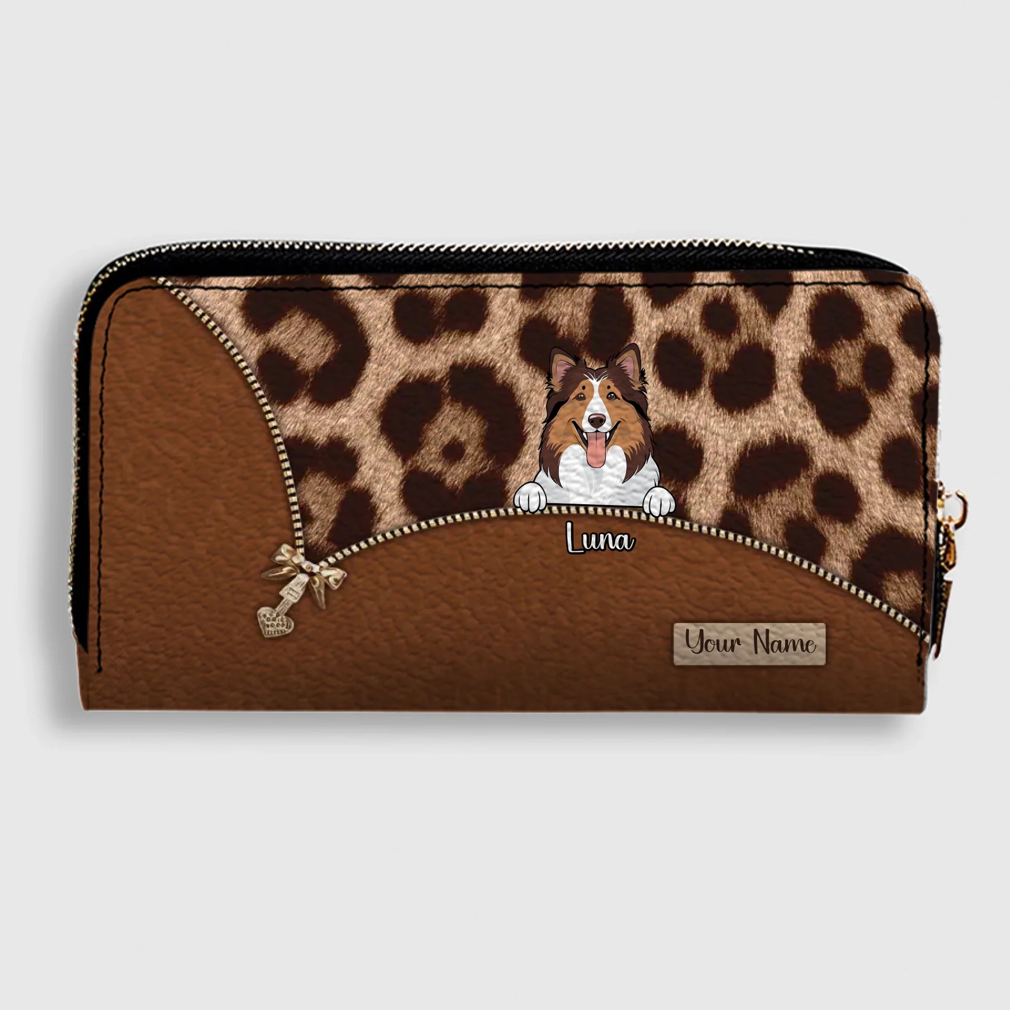 Custom Dog Print Leopard Print Personalized Wallet – Personalize 1–3 Cute and Smart Dogs | Long Leather Wallet Gift for Dog Lovers | 89Prints
