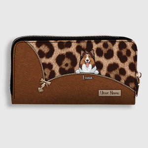 Custom Dog Print Leopard Print Personalized Wallet – Personalize 1–3 Cute and Smart Dogs | Long Leather Wallet Gift for Dog Lovers | 89Prints