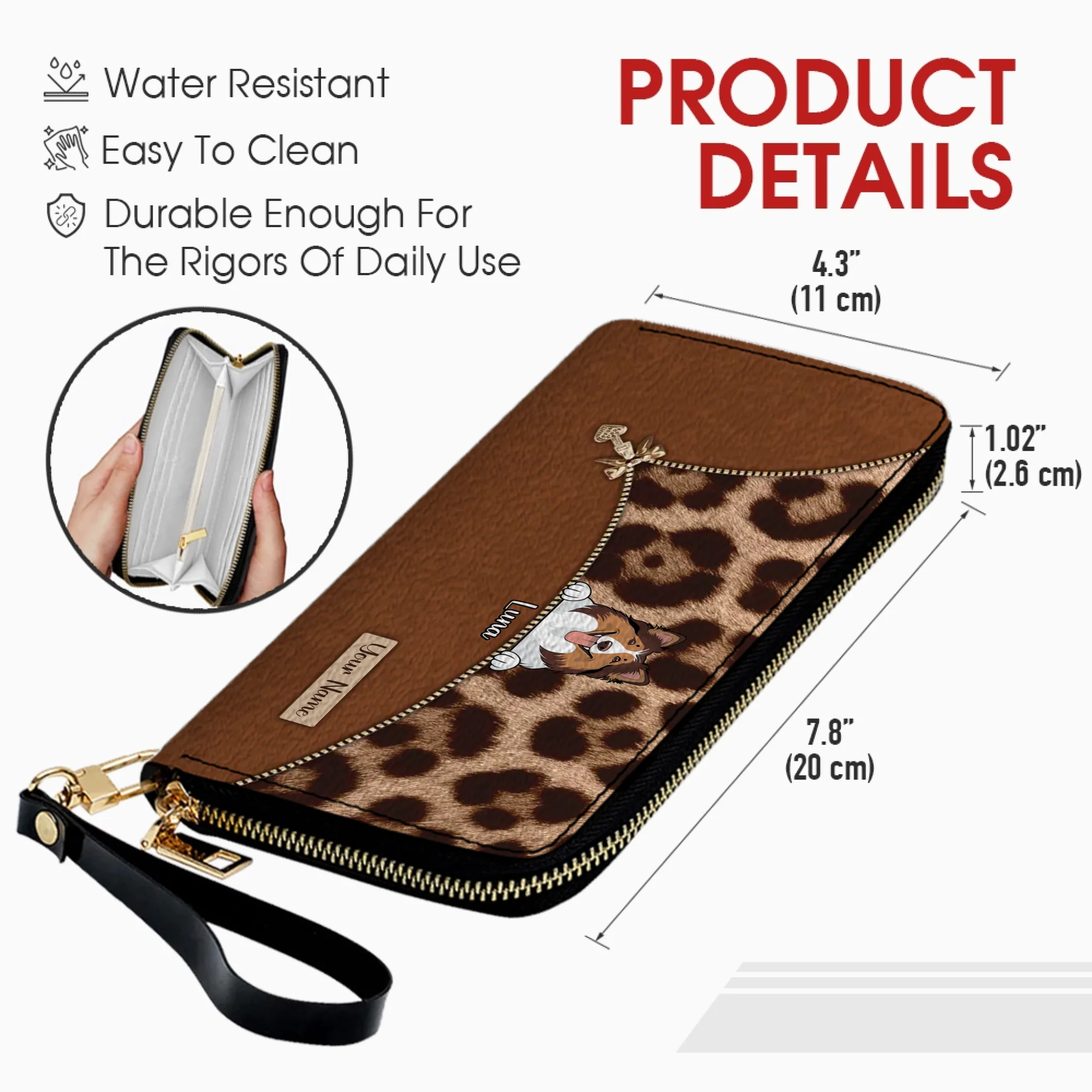 Custom Dog Print Leopard Print Personalized Wallet – Personalize 1–3 Cute and Smart Dogs | Long Leather Wallet Gift for Dog Lovers | 89Prints
