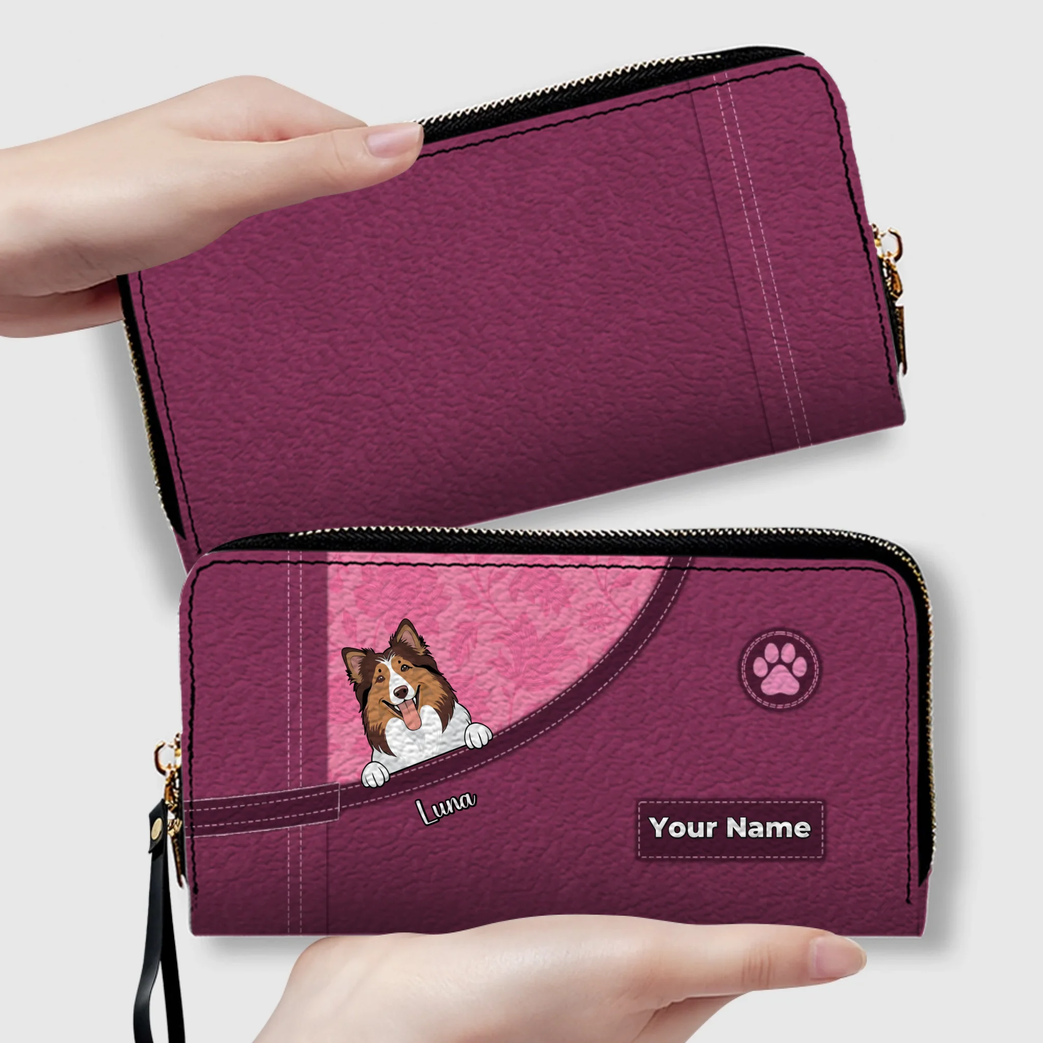 Custom Dog Long Wallet – Personalize 1–3 Dogs with Simple Colorful Backgrounds - 89Prints