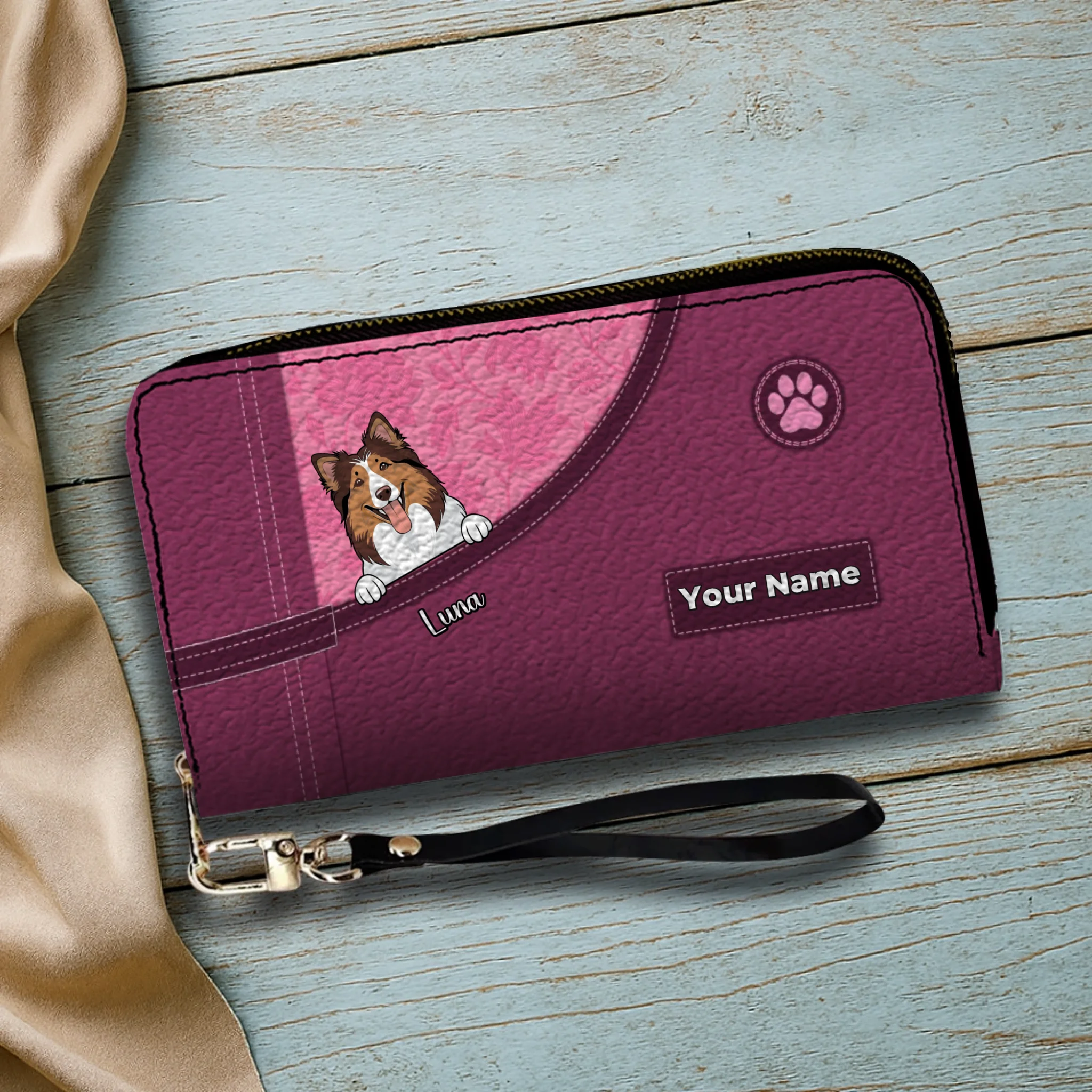 Custom Dog Long Wallet – Personalize 1–3 Dogs with Simple Colorful Backgrounds - 89Prints
