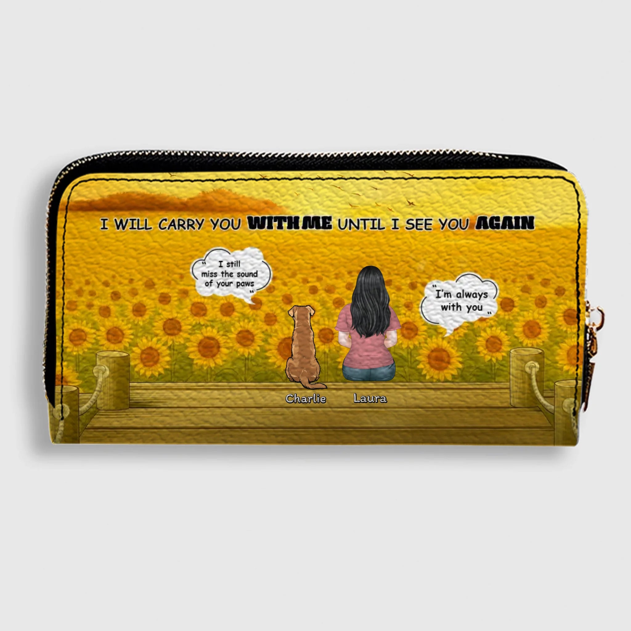 Dog Memorial Wallet – Custom Zipper Long Wallet for Humans and Dogs, Sunflower Background Memorial Wallet - 89Prints
