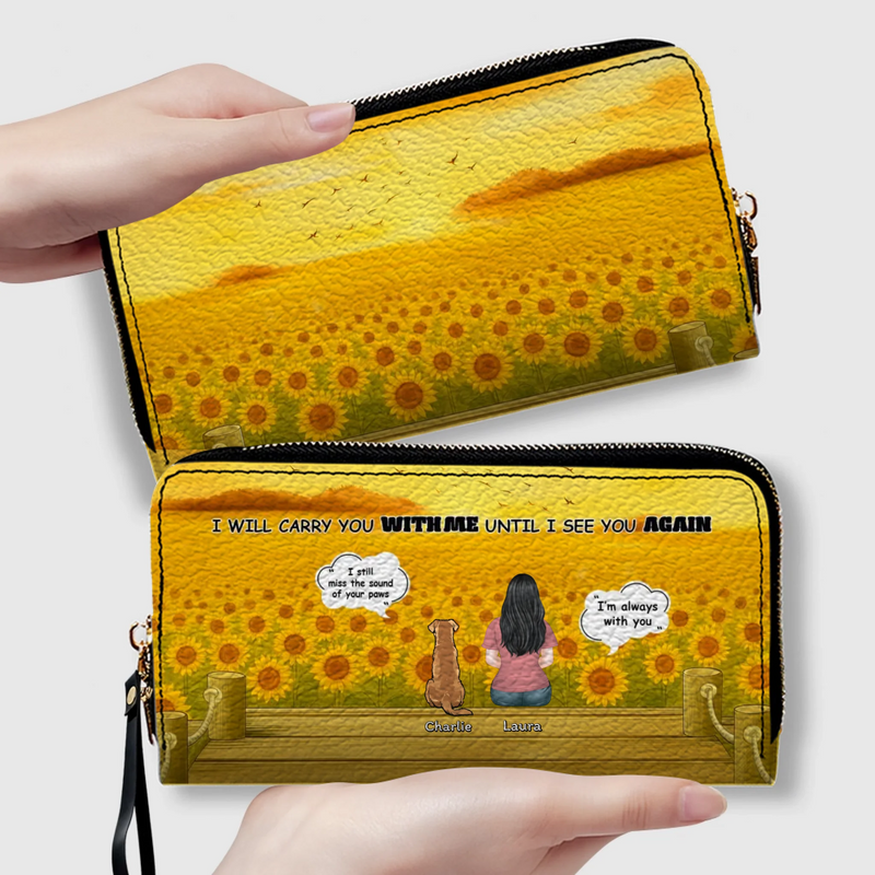 Dog Memorial Wallet – Custom Zipper Long Wallet for Humans and Dogs, Sunflower Background Memorial Wallet - 89Prints