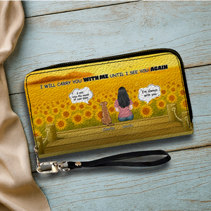 Dog Memorial Wallet – Custom Zipper Long Wallet for Humans and Dogs, Sunflower Background Memorial Wallet - 89Prints