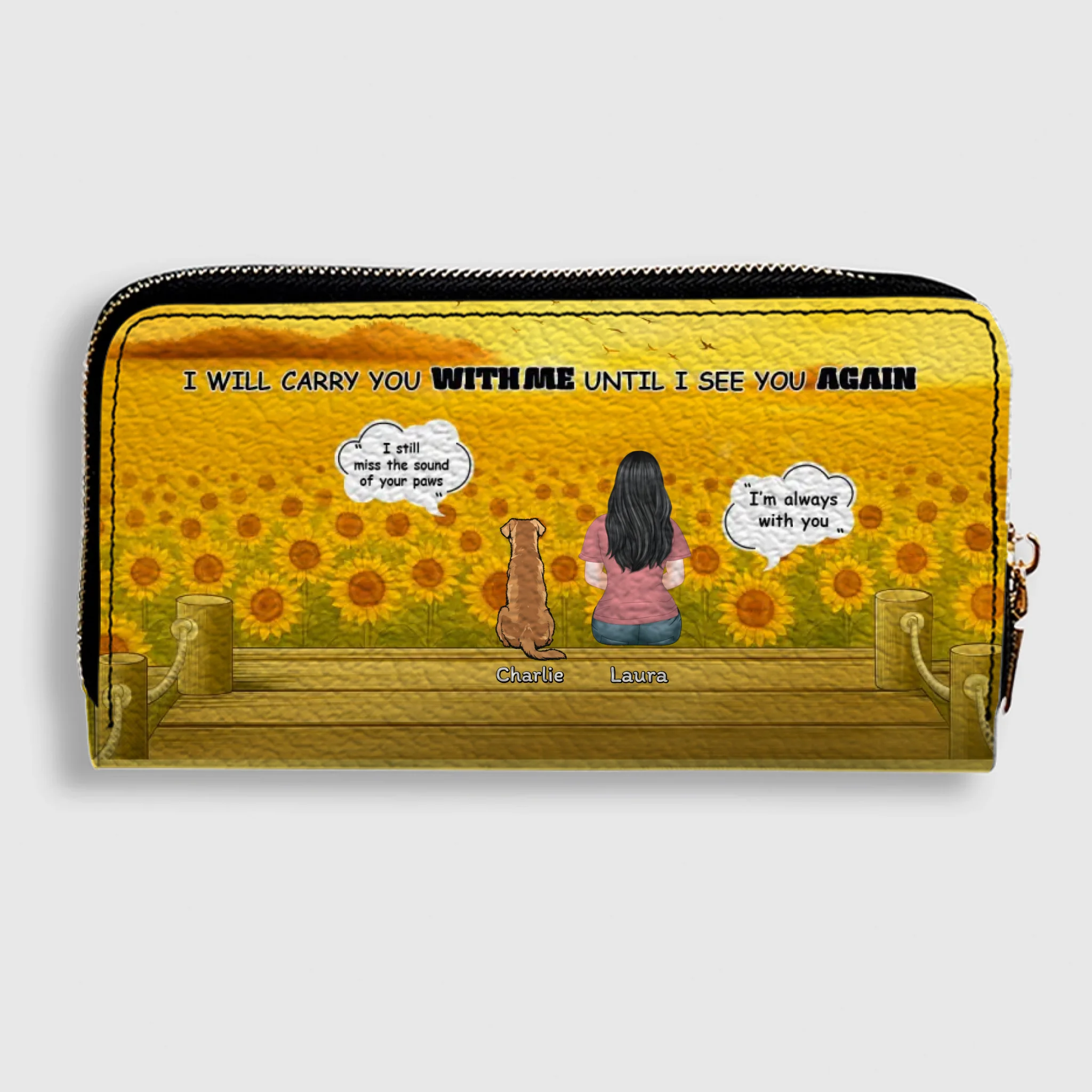Dog Memorial Wallet – Custom Zipper Long Wallet for Humans and Dogs, Sunflower Background Memorial Wallet - 89Prints