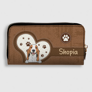 Personalized Dog Wallet for Pet Lovers – Cartoon Dog & Heart Paw, Zip Closure - 89Prints