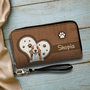 Personalized Dog Wallet for Pet Lovers – Cartoon Dog & Heart Paw, Zip Closure - 89Prints