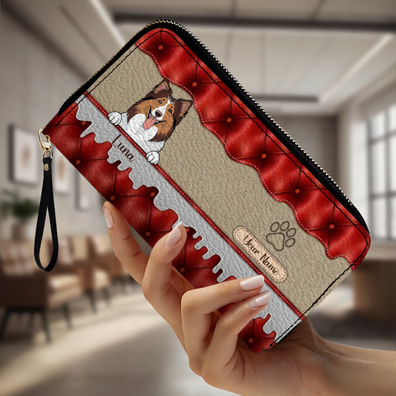 Custom Dog Leather Long Wallet – Add 1–3 Pets, Pick Breeds, Personalized Pet Lover Gift - 89Prints