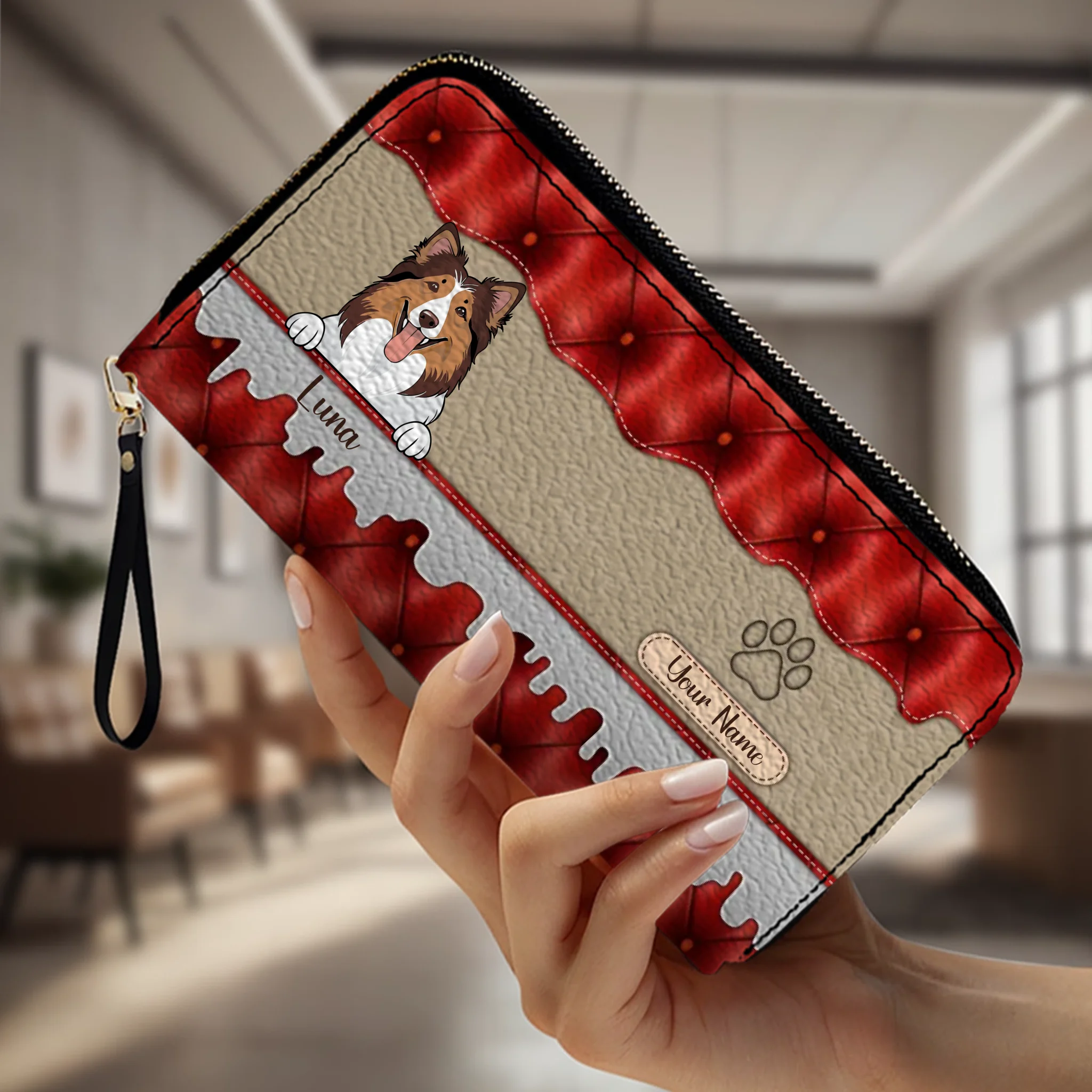 Custom Dog Leather Long Wallet – Add 1–3 Pets, Pick Breeds, Personalized Pet Lover Gift - 89Prints