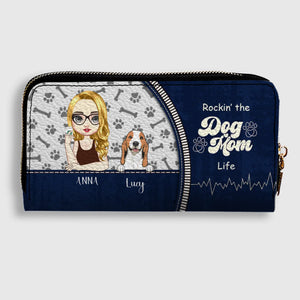 Personalized Dog Mom Wallet – Custom Girl & Dog Illustration Zip Wallet - 89Prints