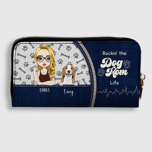 Personalized Dog Mom Wallet – Custom Girl & Dog Illustration Zip Wallet - 89Prints