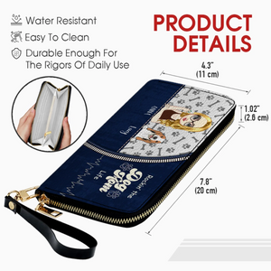 Personalized Dog Mom Wallet – Custom Girl & Dog Illustration Zip Wallet - 89Prints