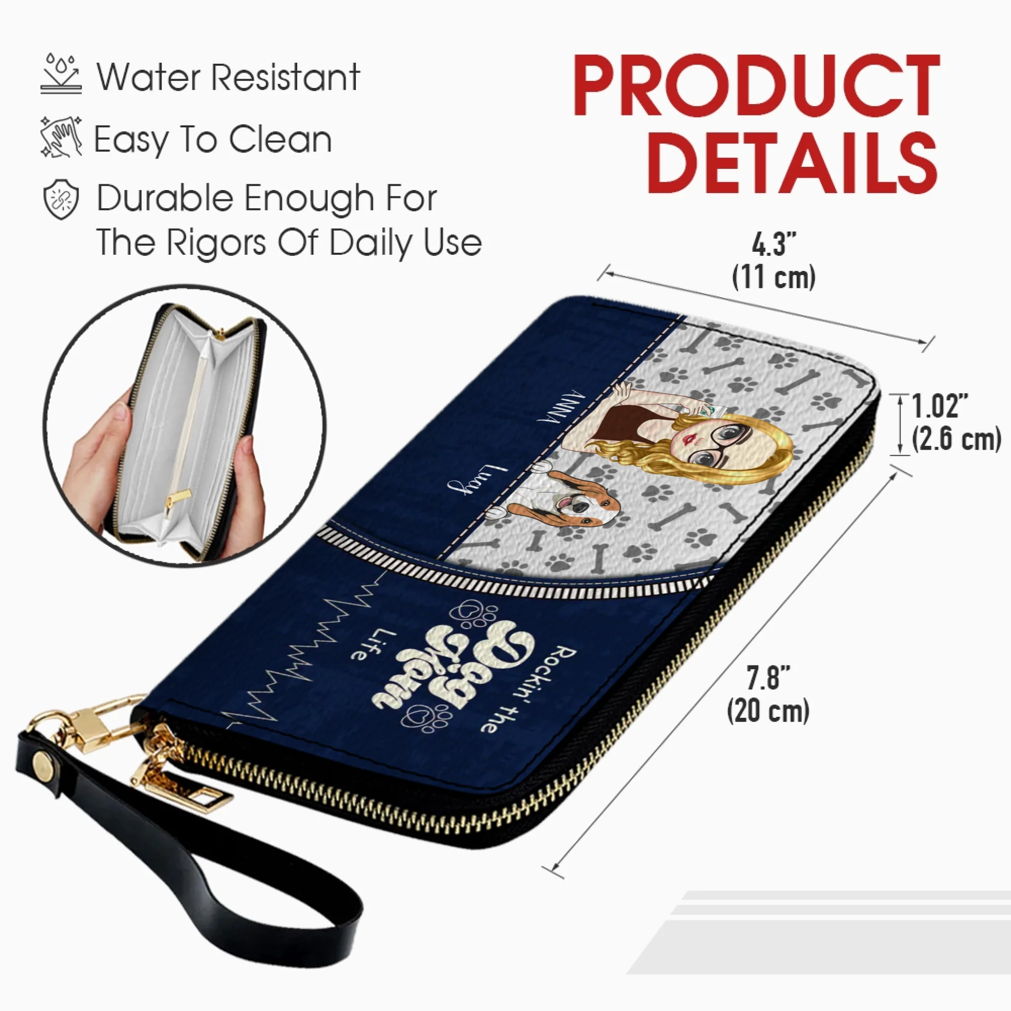 Personalized Dog Mom Wallet – Custom Girl & Dog Illustration Zip Wallet - 89Prints