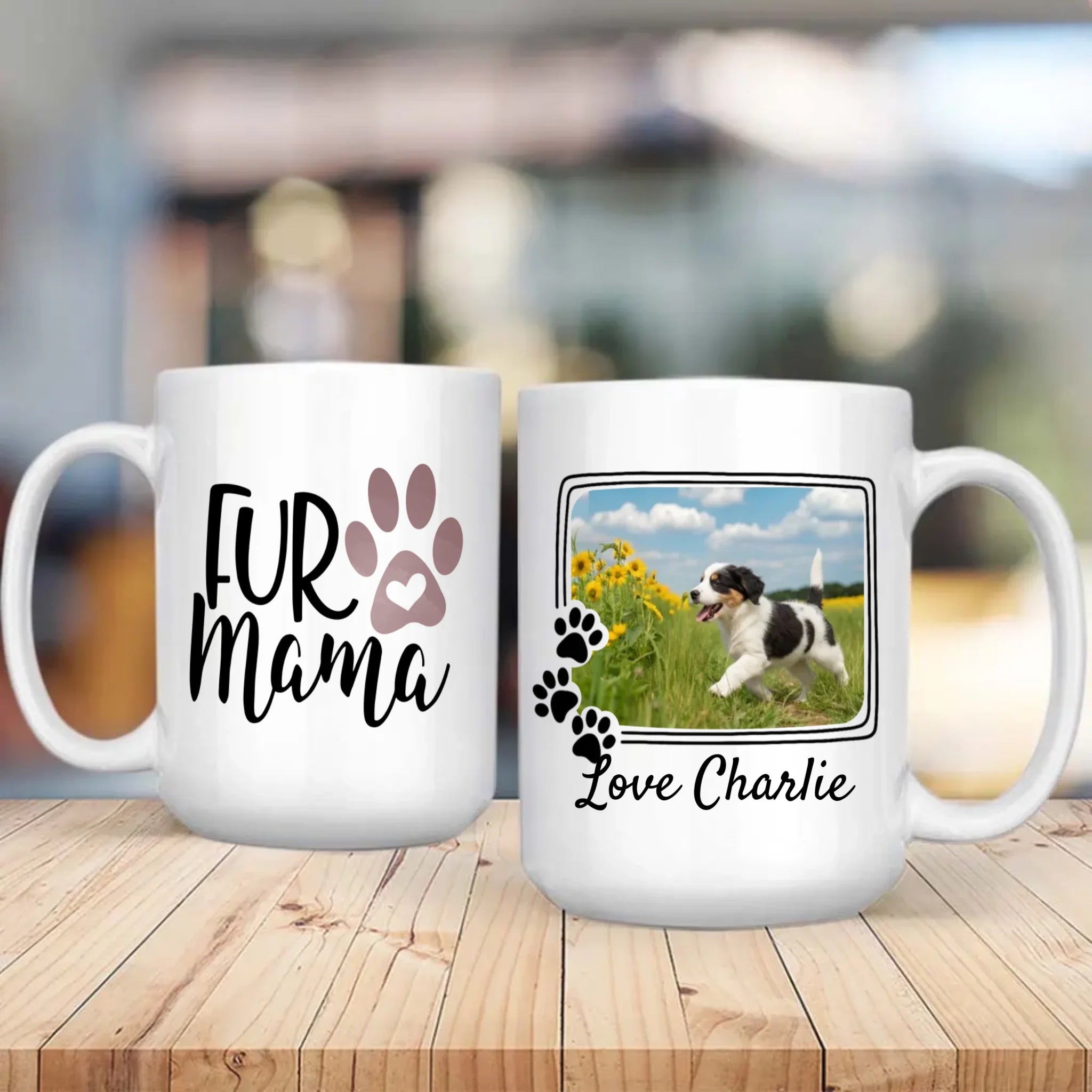 Personalized Black and White Dog Mug – Custom Pet Photo Gift with Flowers & Name – 89Prints