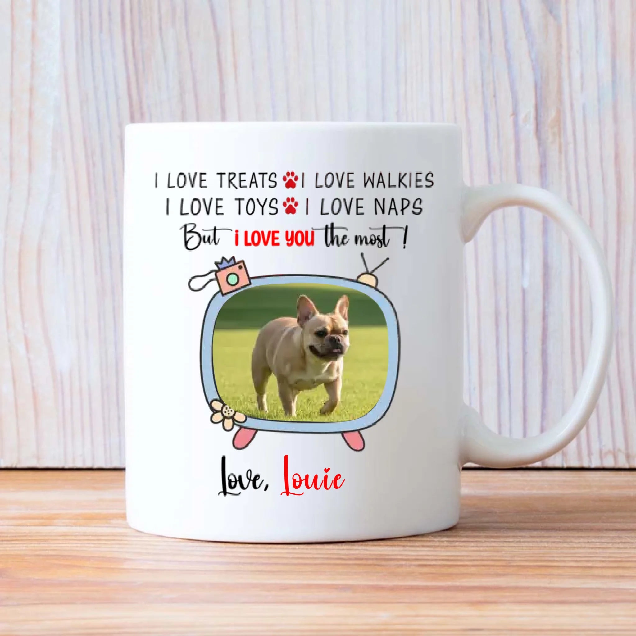 Personalized French Bulldog Mug With A Cute TV Shaped Photo Frame - 89Prints
