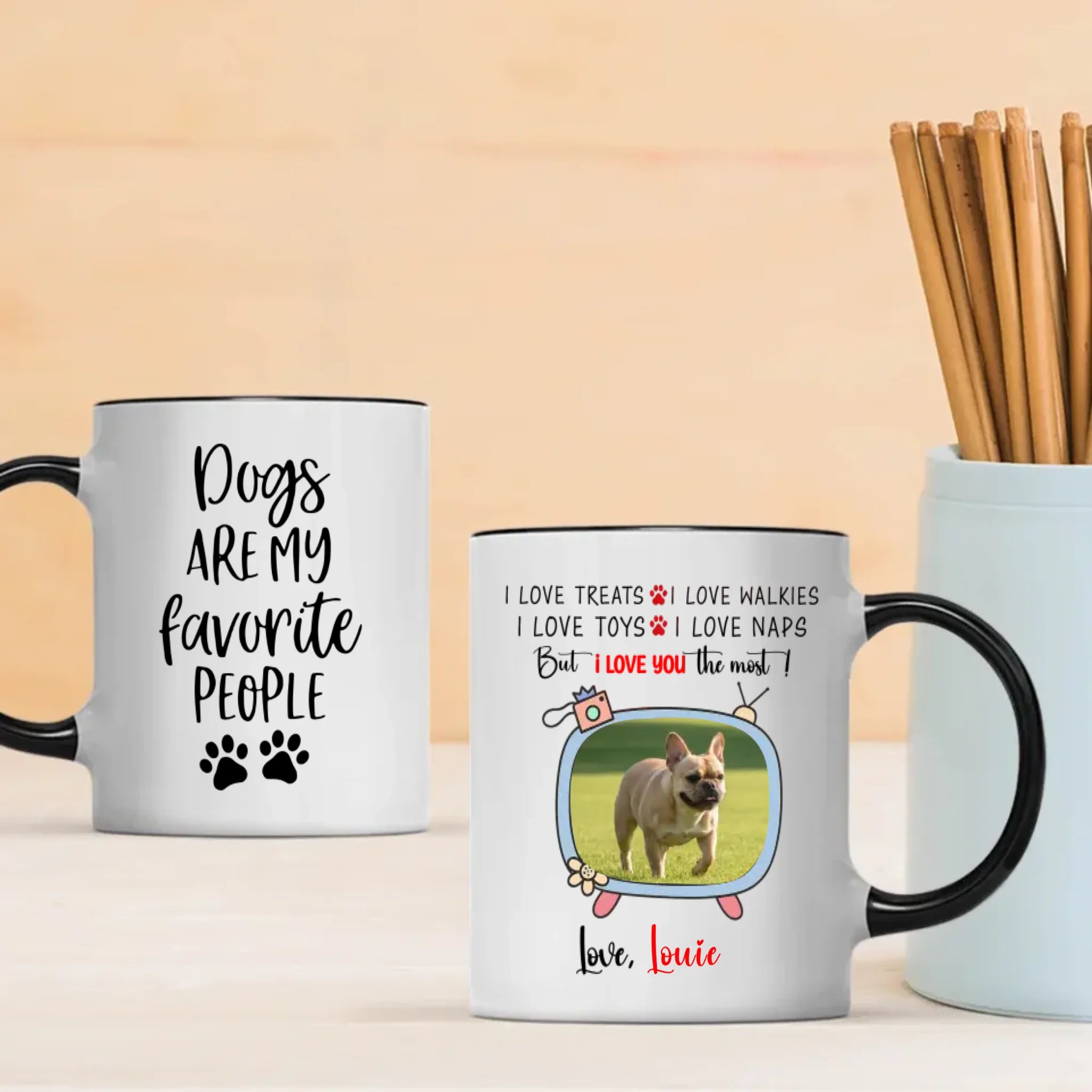 Personalized French Bulldog Mug With A Cute TV Shaped Photo Frame - 89Prints