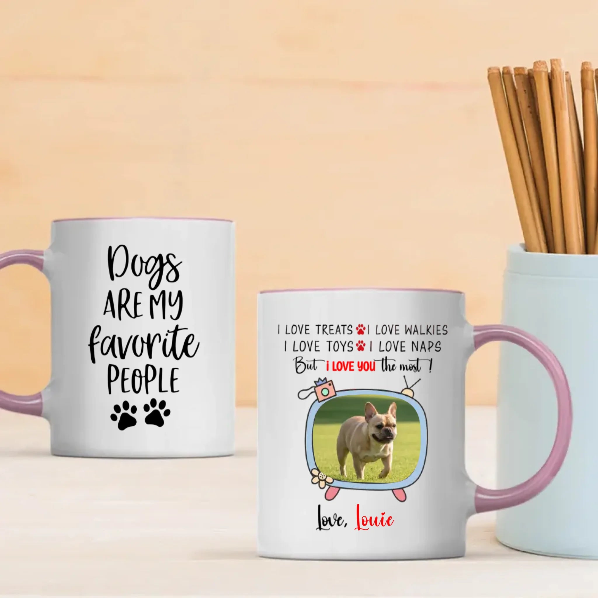 Personalized French Bulldog Mug With A Cute TV Shaped Photo Frame - 89Prints