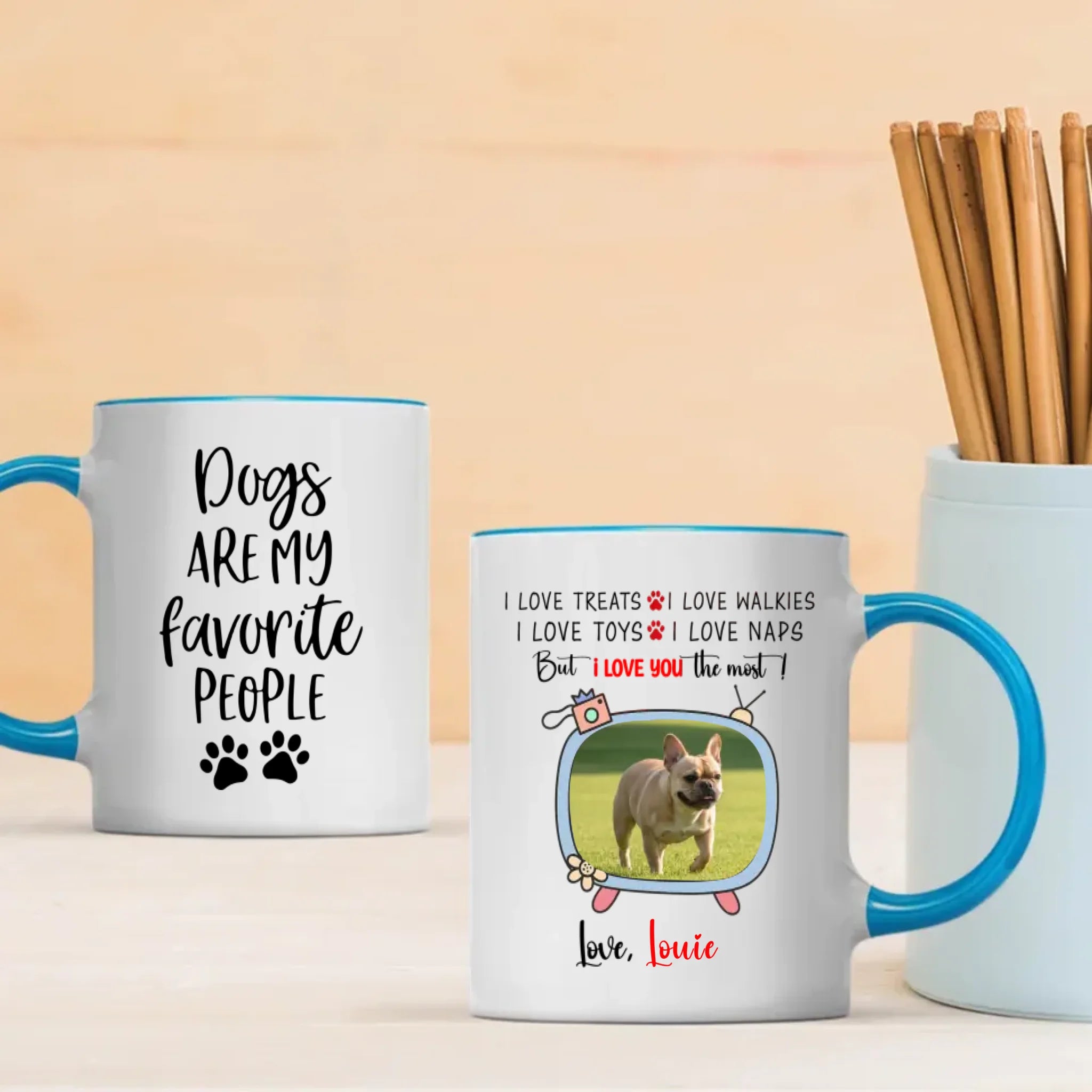 Personalized French Bulldog Mug With A Cute TV Shaped Photo Frame - 89Prints