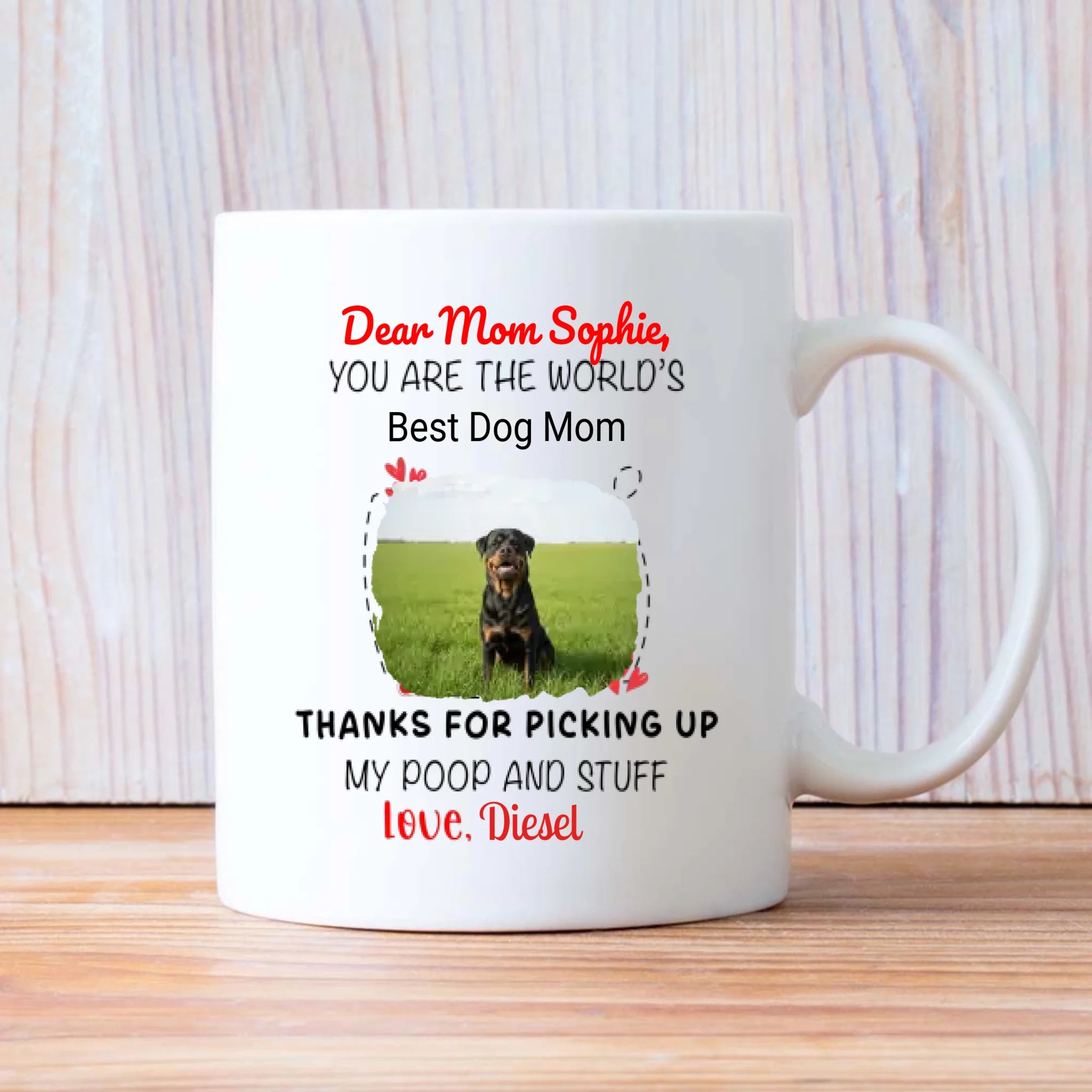 Personalized Rottweiler Dog Mug With A Cute Paw Print & Photo Frame - 89Prints