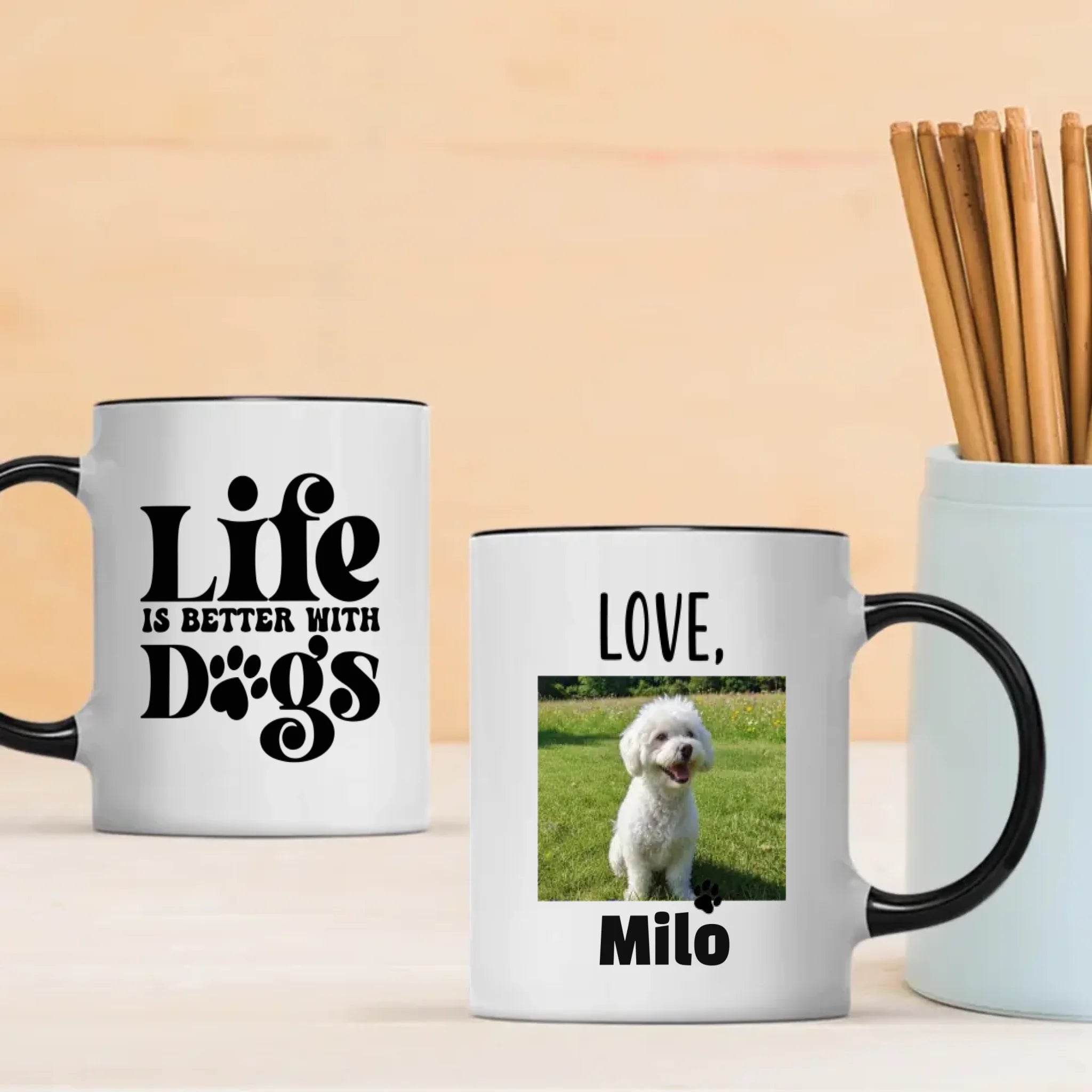 Customized Bichon Frise Mug With Photo For Dog Lovers - Life Is Better With Dogs - 89Prints