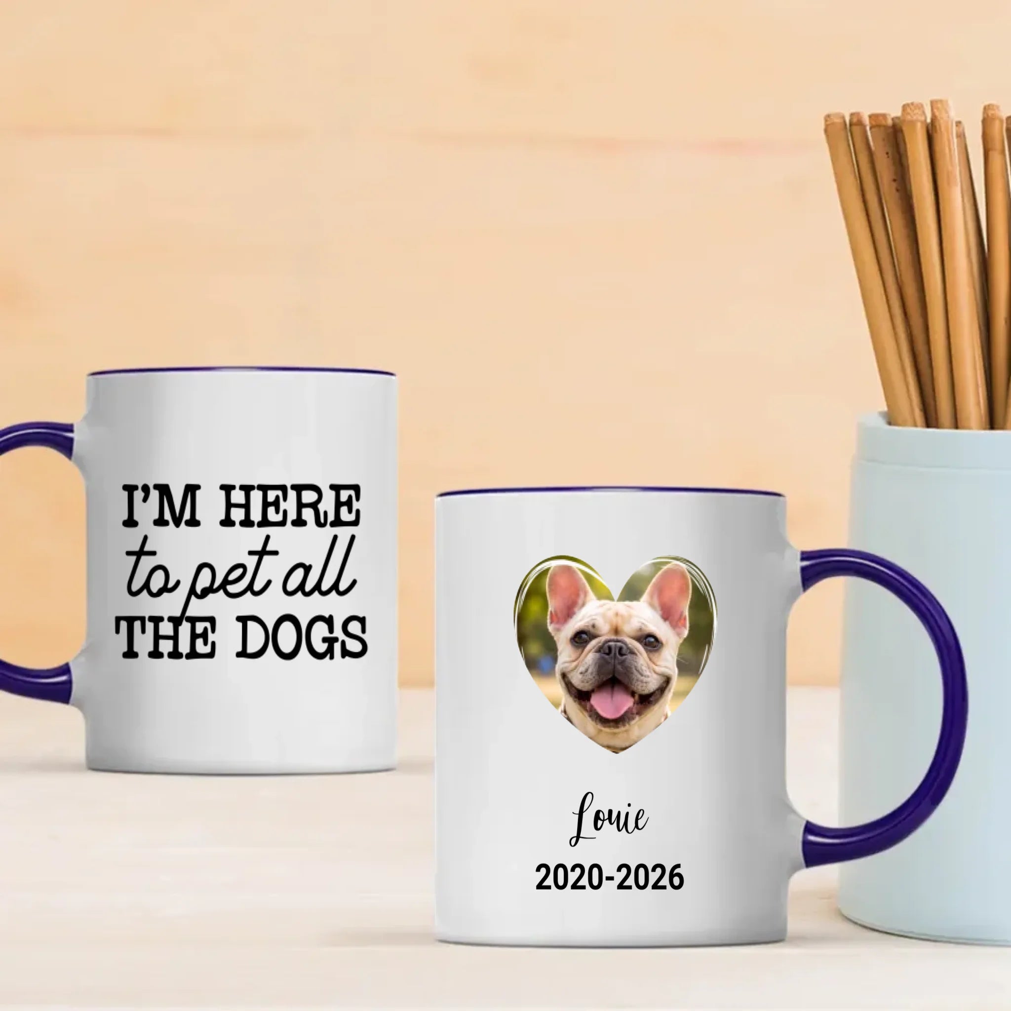 Custom French Bulldog Mug - I'm Here to Pet All The Dogs - A Memorable Gift For Dog Lovers - 89Prints