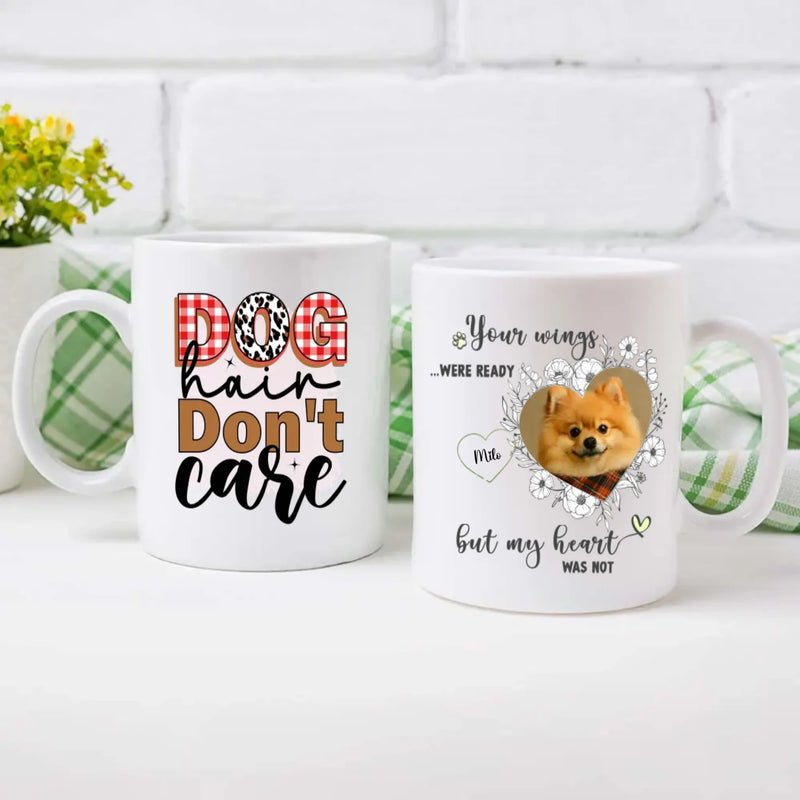 Personalized Pomeranian Memorial Mug - The Quote 'Dog Hair Don't Care' With Custom Your Photo And Dog's Name - 89Prints