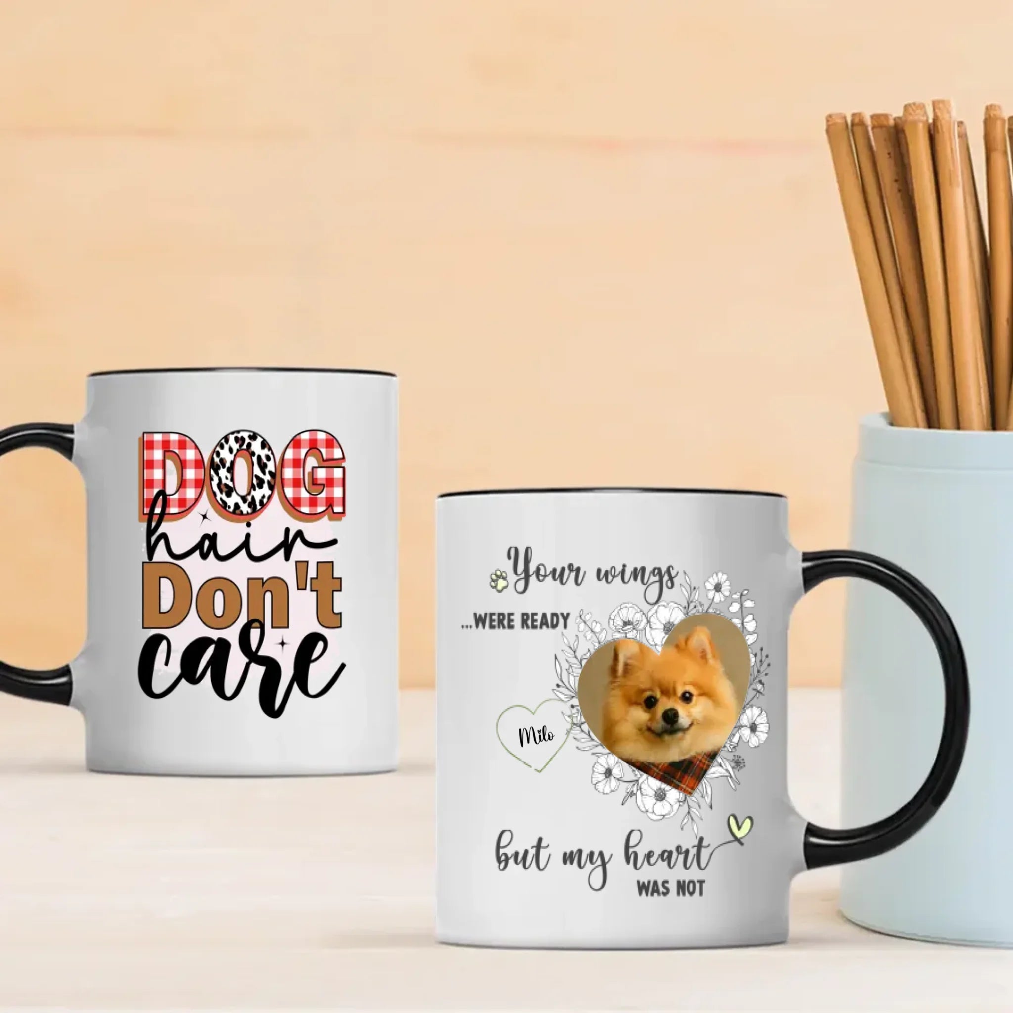 Personalized Pomeranian Memorial Mug - The Quote 'Dog Hair Don't Care' With Custom Your Photo And Dog's Name - 89Prints