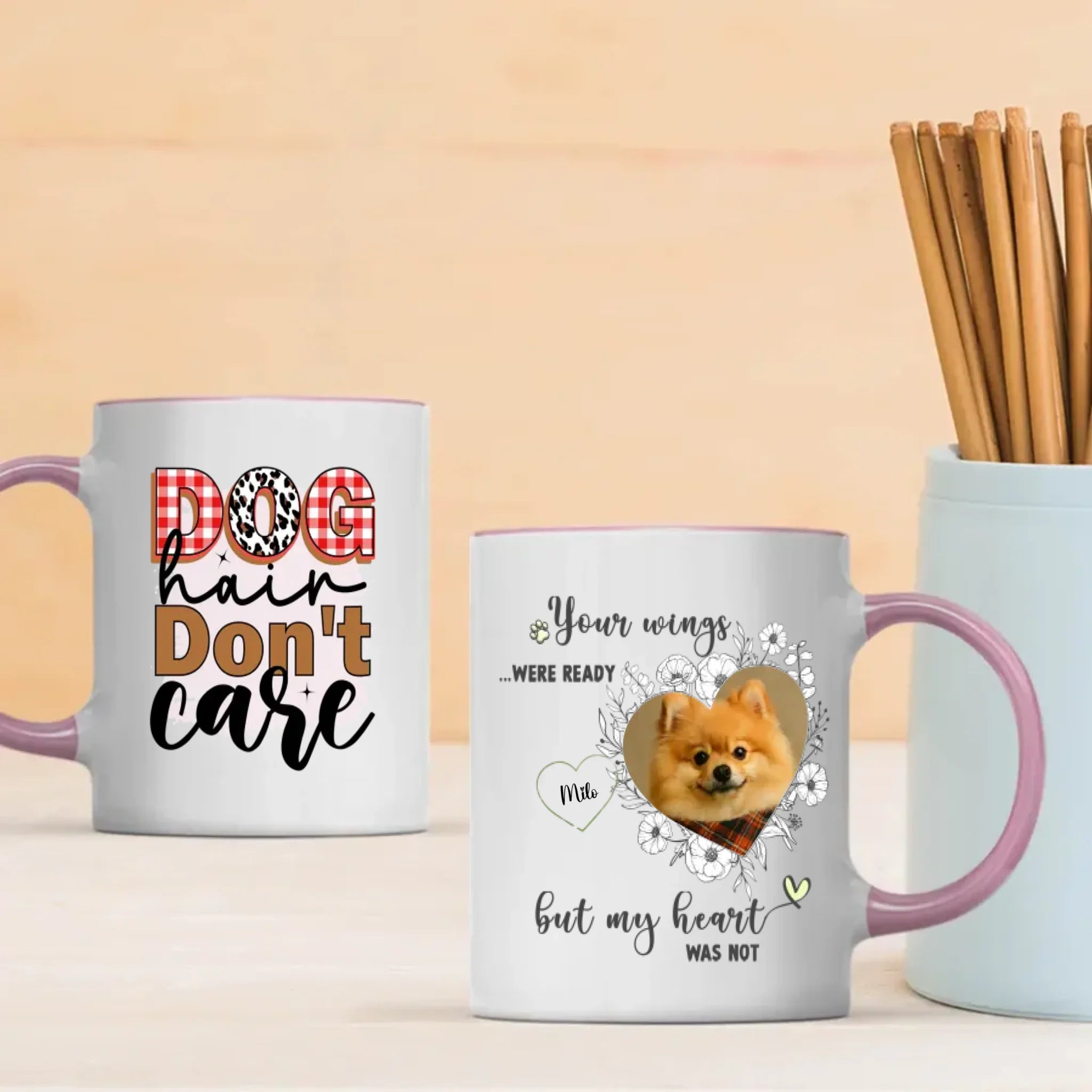 Personalized Pomeranian Memorial Mug - The Quote 'Dog Hair Don't Care' With Custom Your Photo And Dog's Name - 89Prints