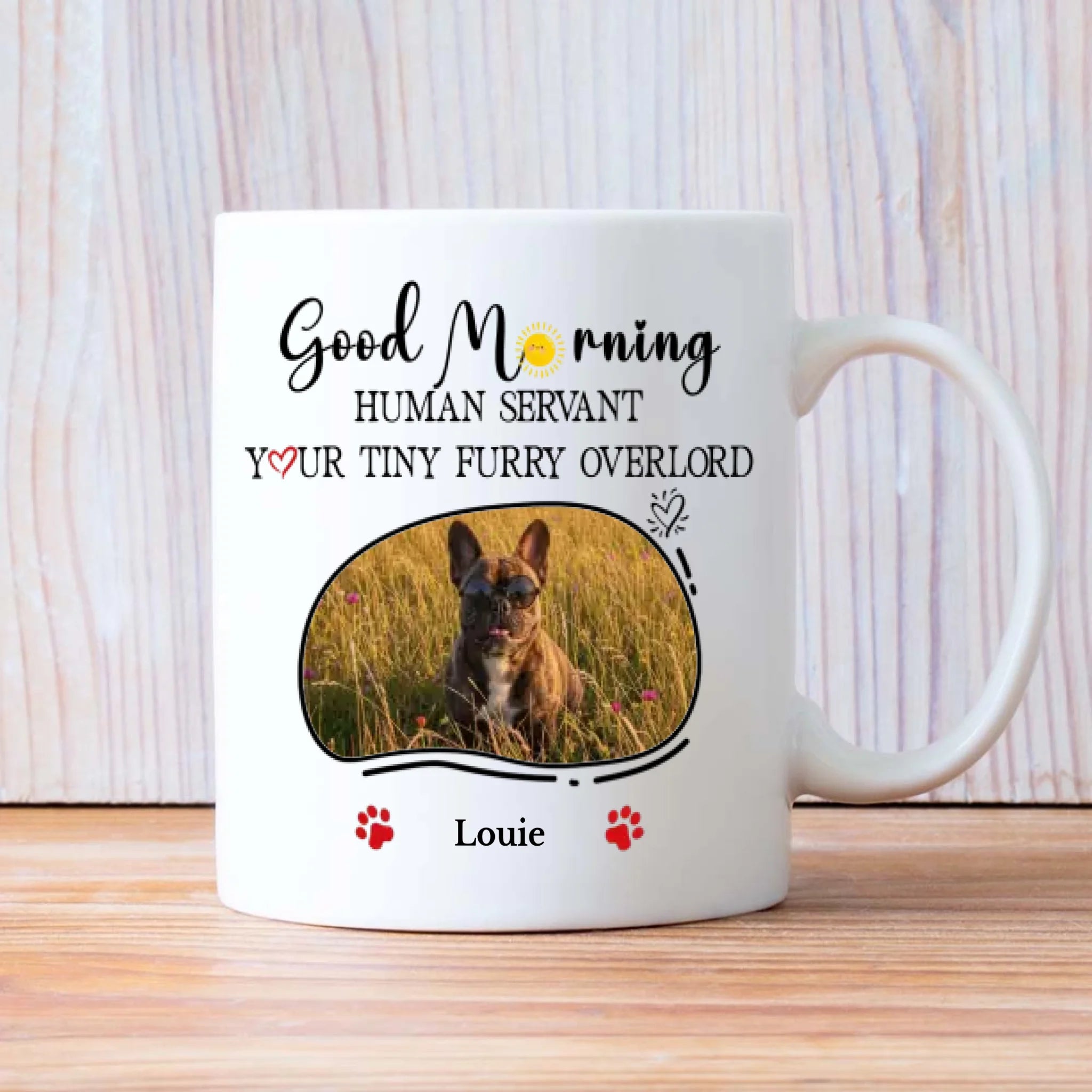 Personalized French Bulldog Mug With Custom Upload Photo And Name - Peace Love Rescue - 89Prints