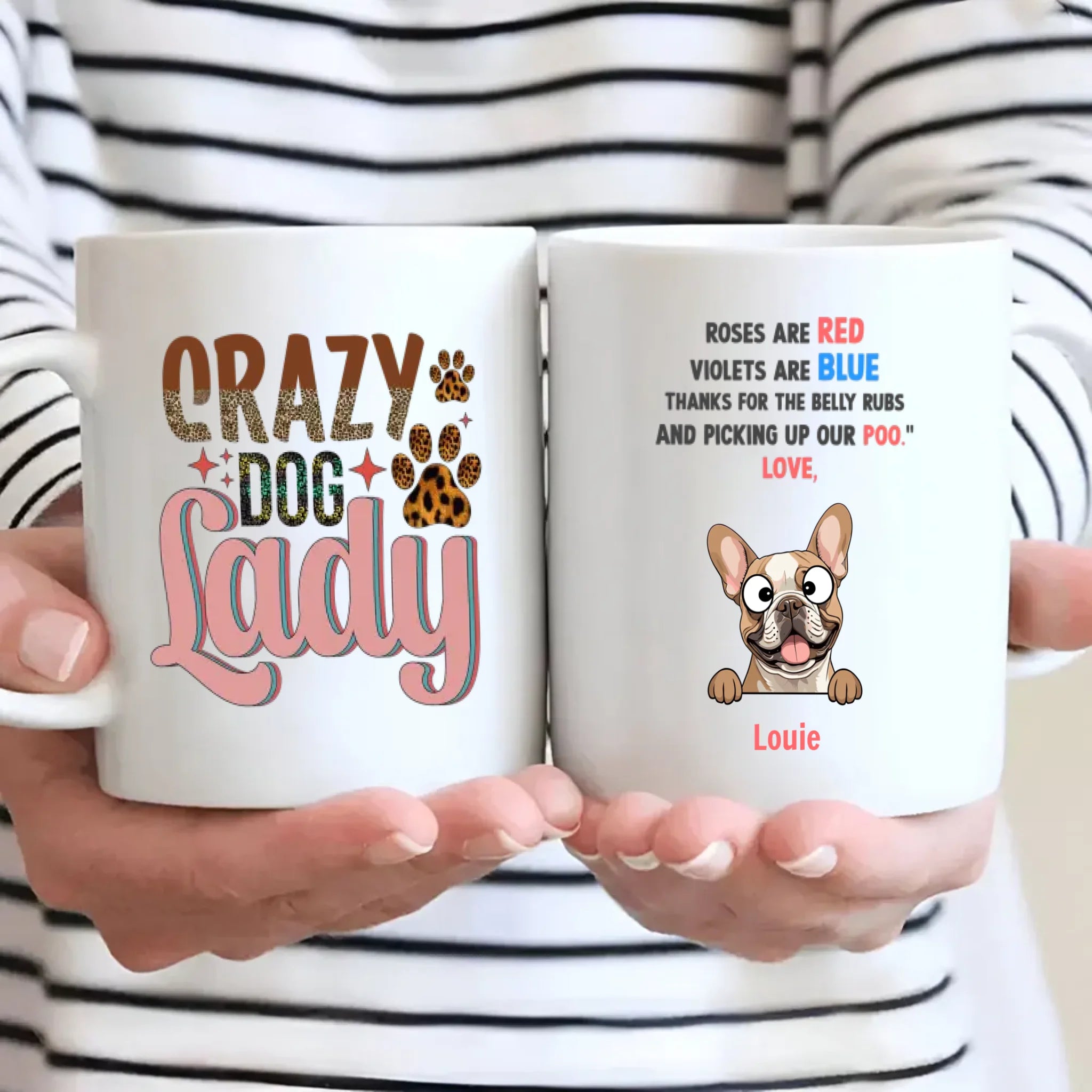 Custom French Bulldog Unique Mug - Personalize With The Quote 'Crazy Dog Lady' And Dog Clipart - 89Prints