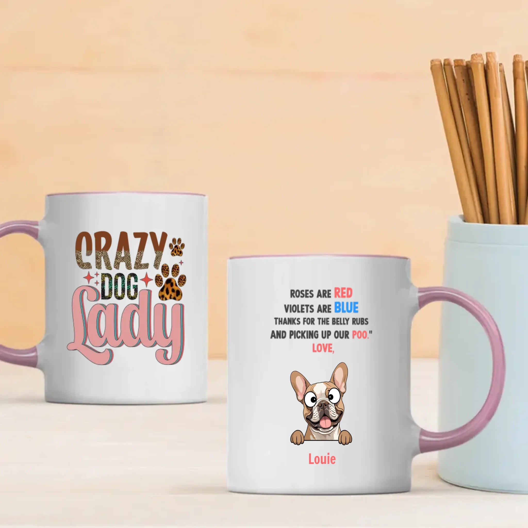 Custom French Bulldog Unique Mug - Personalize With The Quote 'Crazy Dog Lady' And Dog Clipart - 89Prints