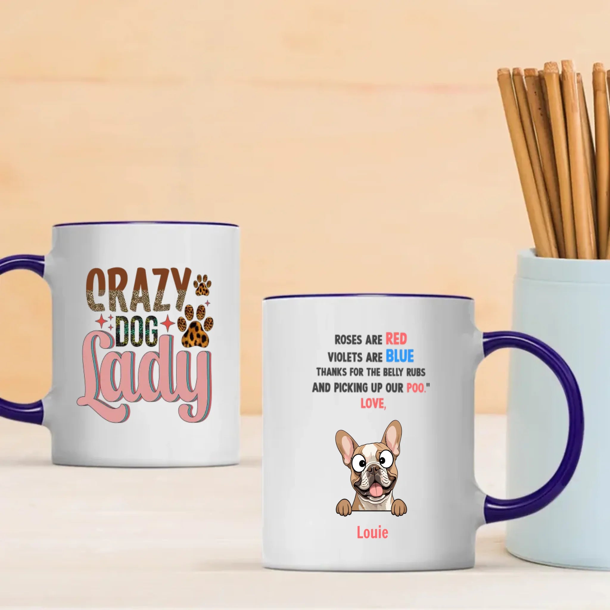 Custom French Bulldog Unique Mug - Personalize With The Quote 'Crazy Dog Lady' And Dog Clipart - 89Prints