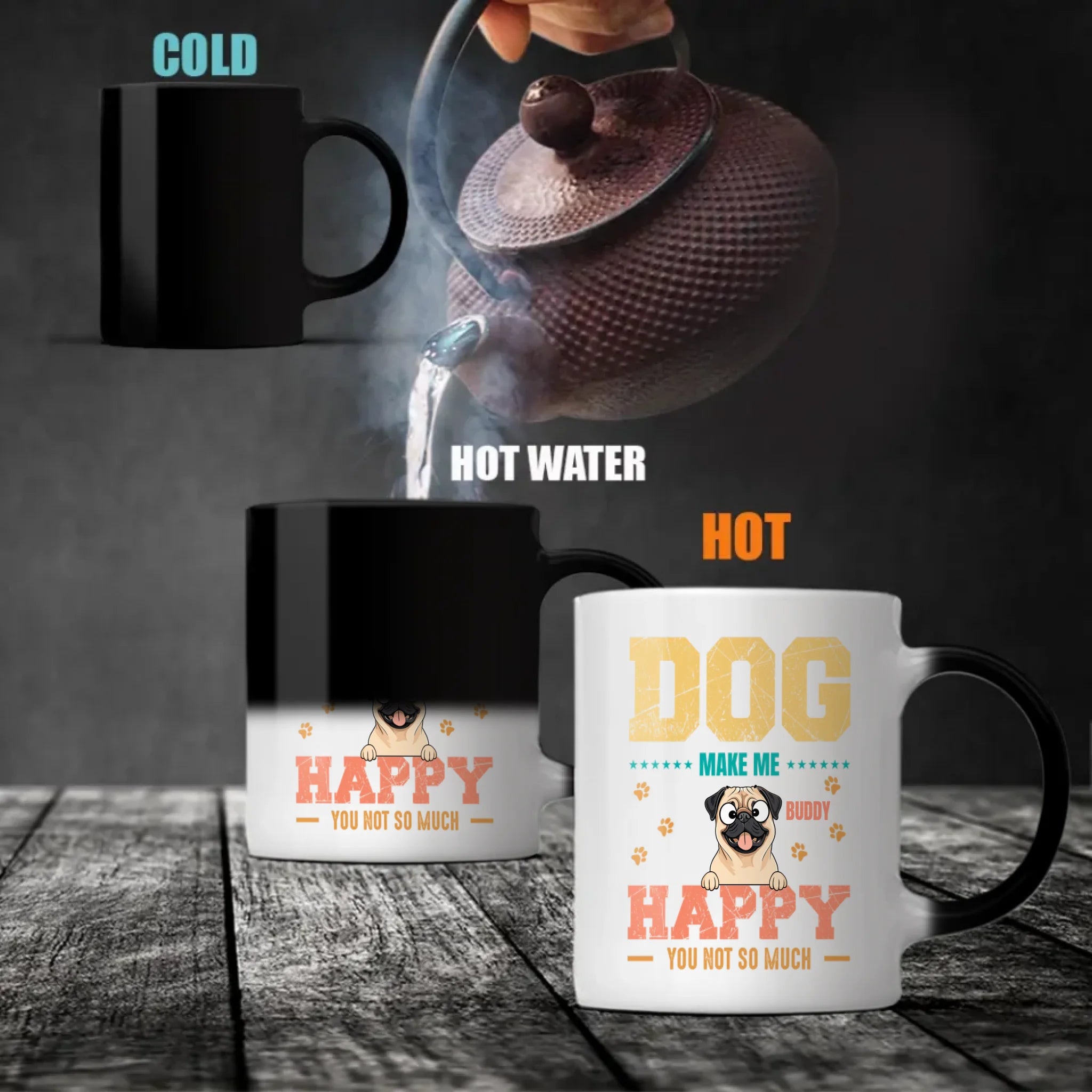 Personalized Pug Mug - 'Dog Make Me Happy' And Dog Clipart - 89Prints