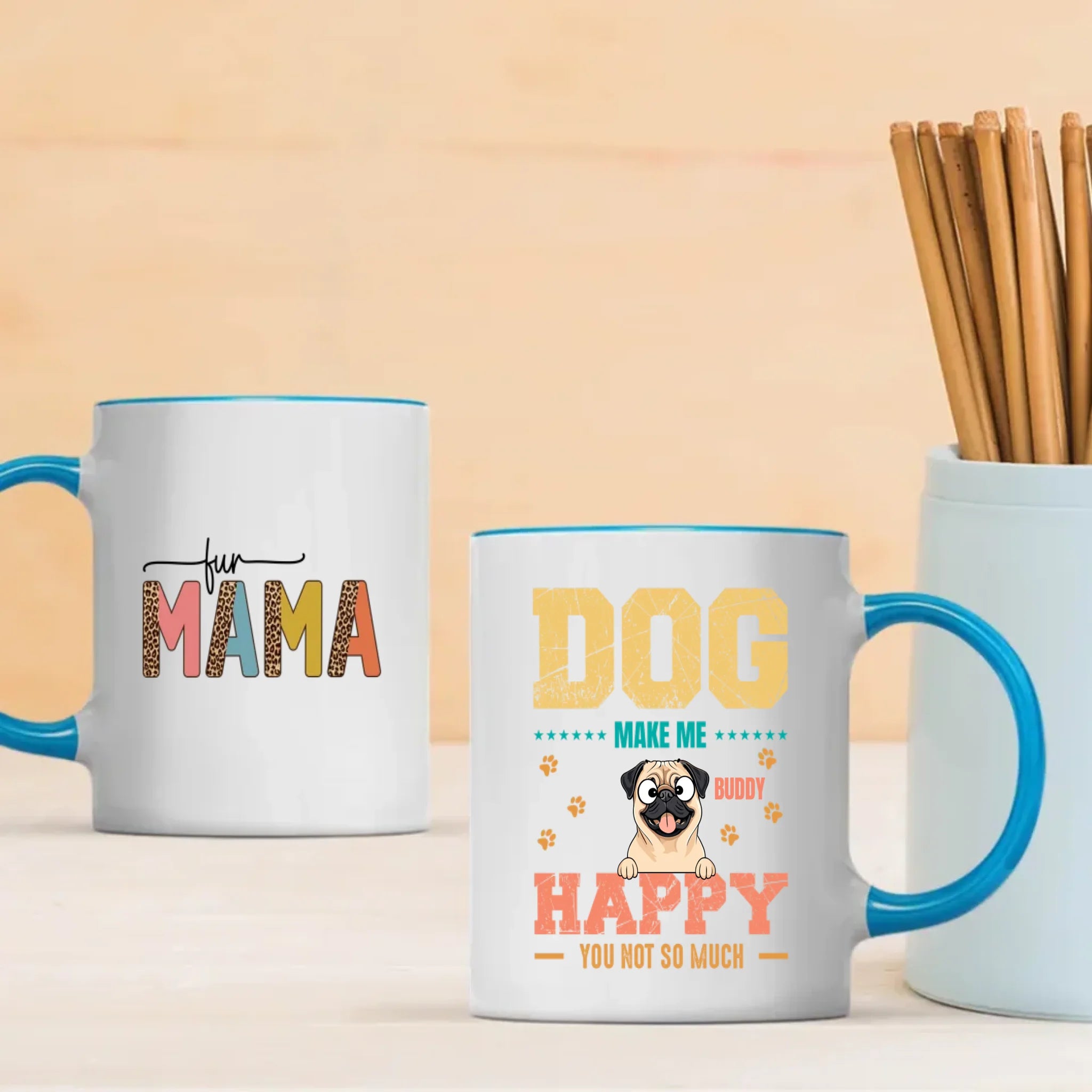 Personalized Pug Mug - 'Dog Make Me Happy' And Dog Clipart - 89Prints