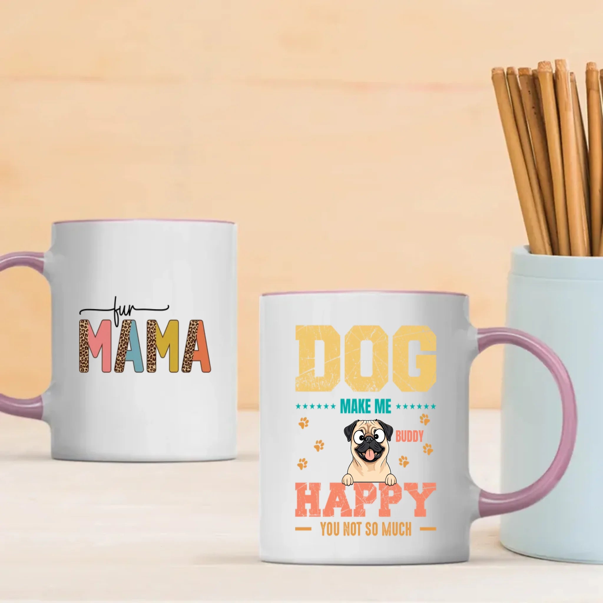 Personalized Pug Mug - 'Dog Make Me Happy' And Dog Clipart - 89Prints