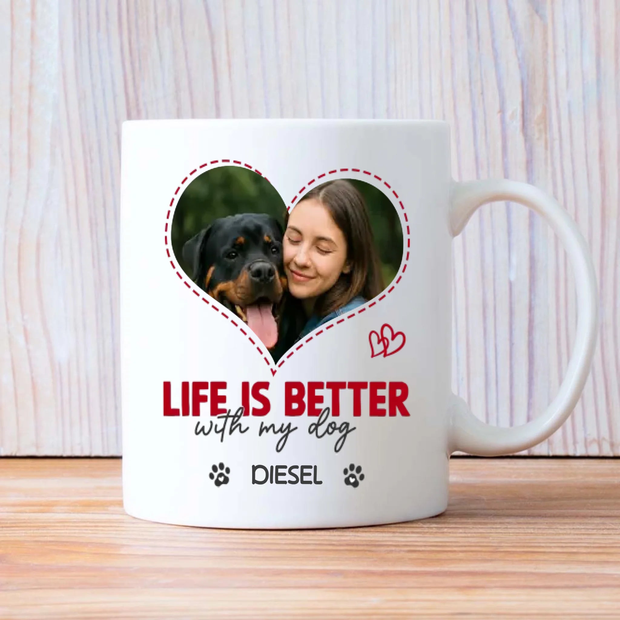 Custom Rottweiler Mug With Name & Photo – Life Is Better With My Dog - 89Prints