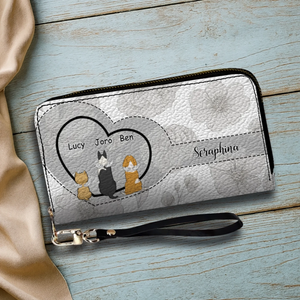 Personalized Dog Wallet with Names & Breeds – Custom Grey Floral Leather Gift - 89Prints