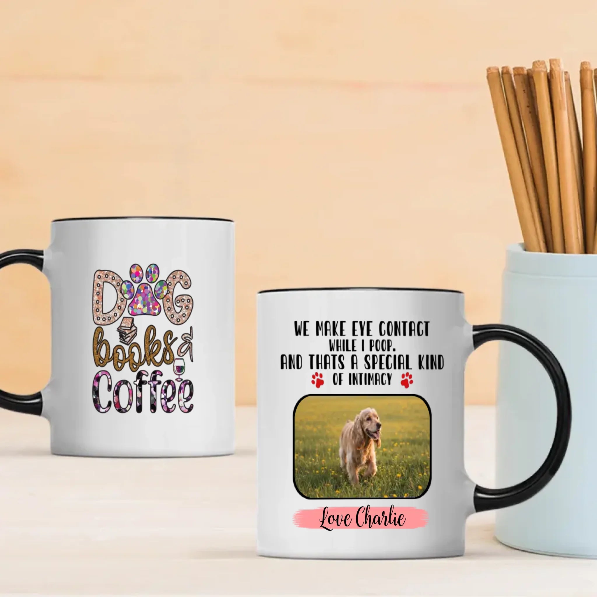 Customized American Cocker Spaniel Mug With Photo - Dog, Books & Coffee - Personalize Your Pet Mug - 89Prints