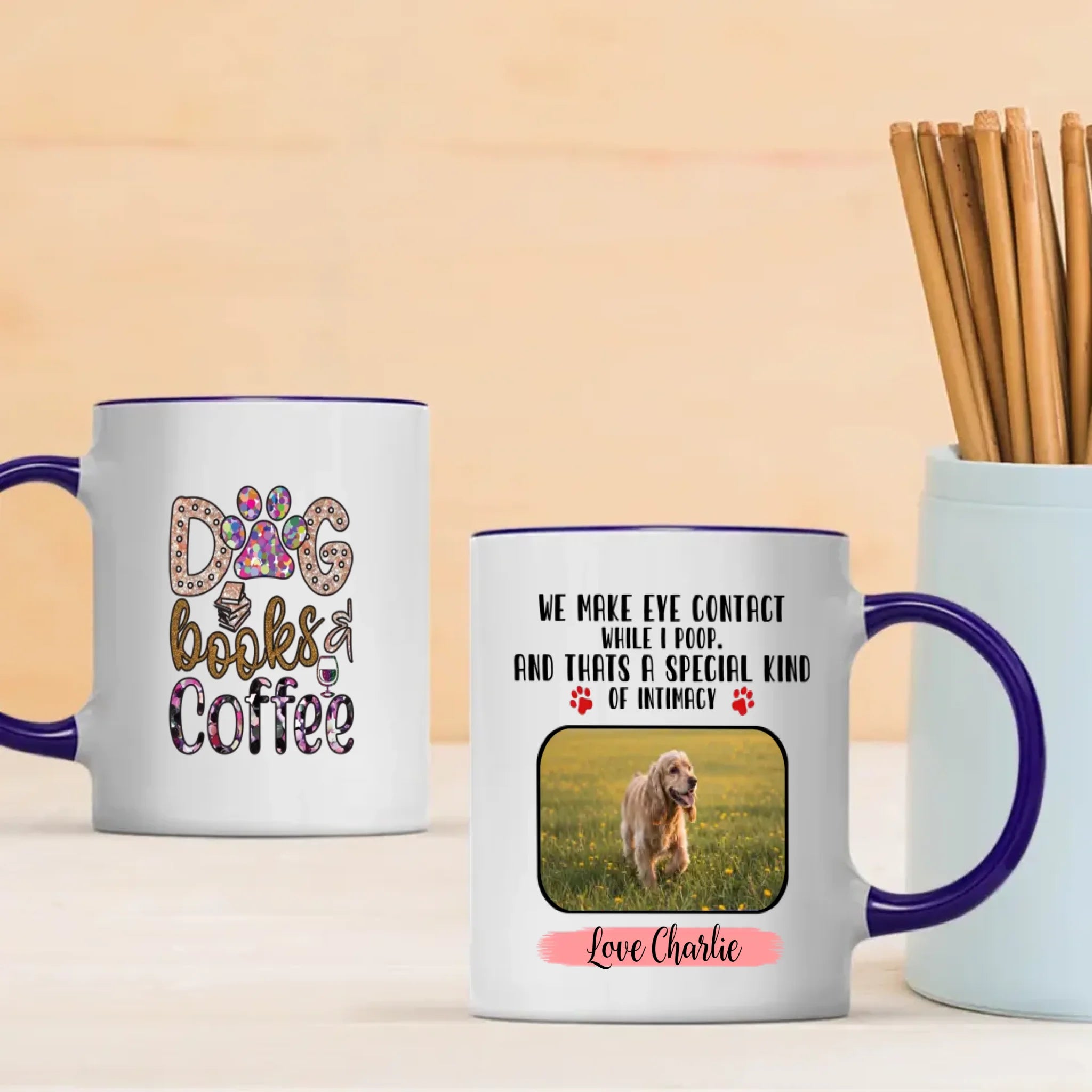 Customized American Cocker Spaniel Mug With Photo - Dog, Books & Coffee - Personalize Your Pet Mug - 89Prints