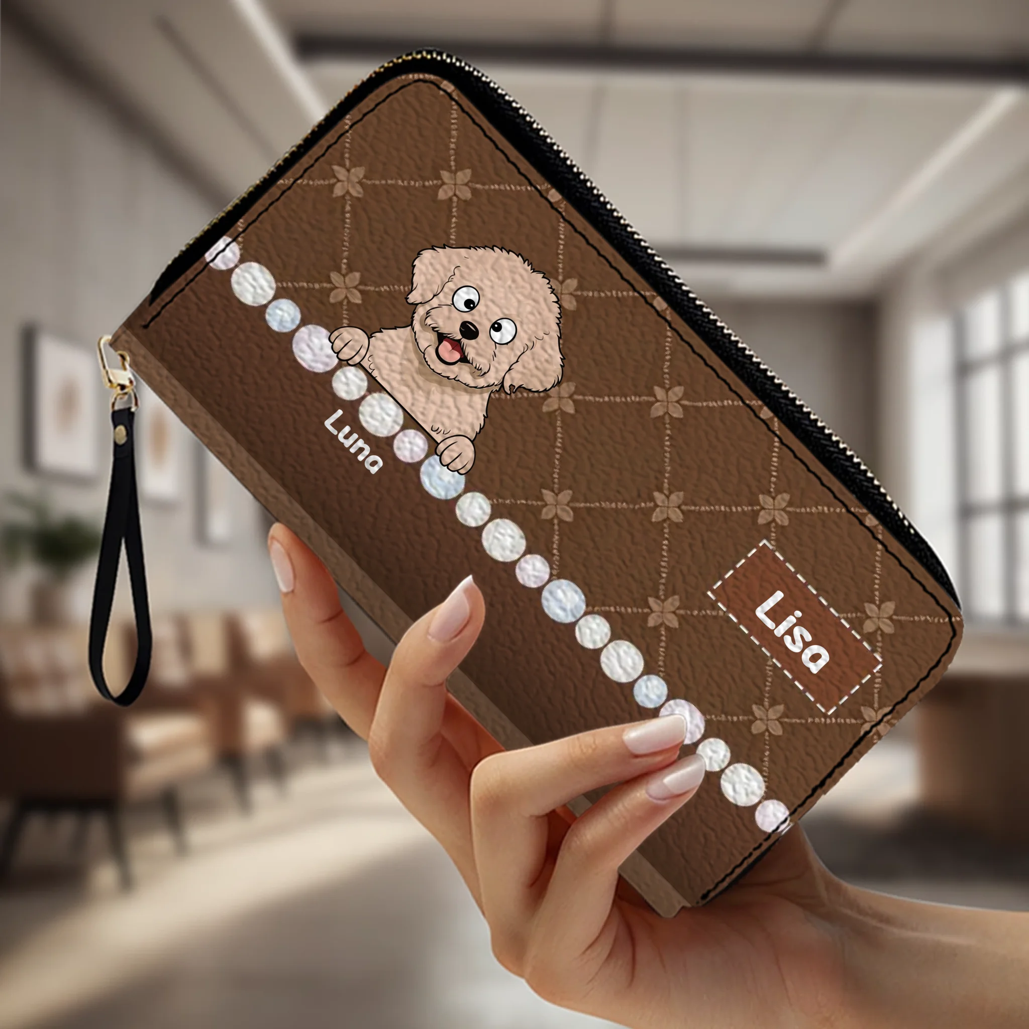 Custom Dog Breed Leather Wallet - Personalized Pet Name & Cartoon Art - 89Prints