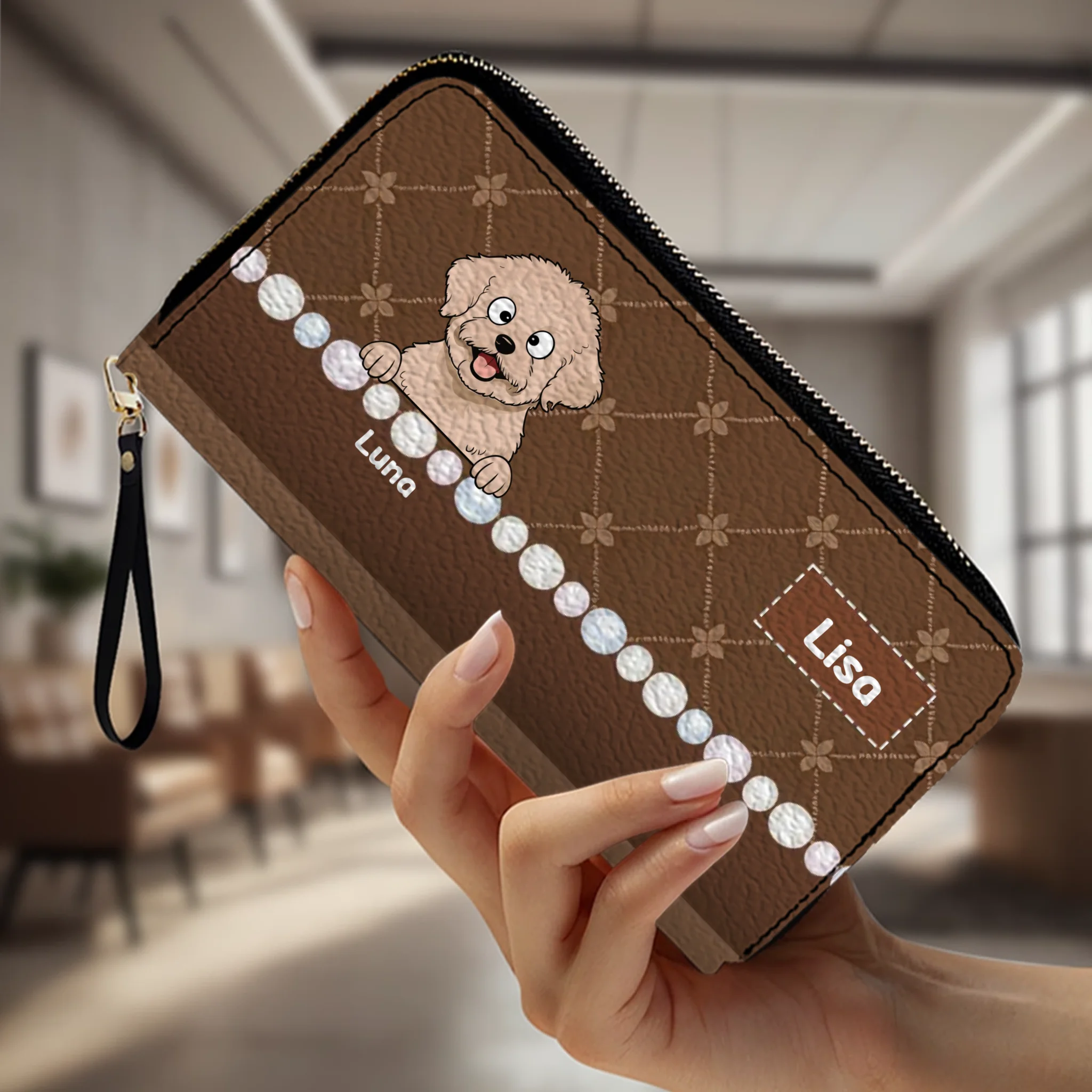 Custom Dog Breed Leather Wallet - Personalized Pet Name & Cartoon Art - 89Prints