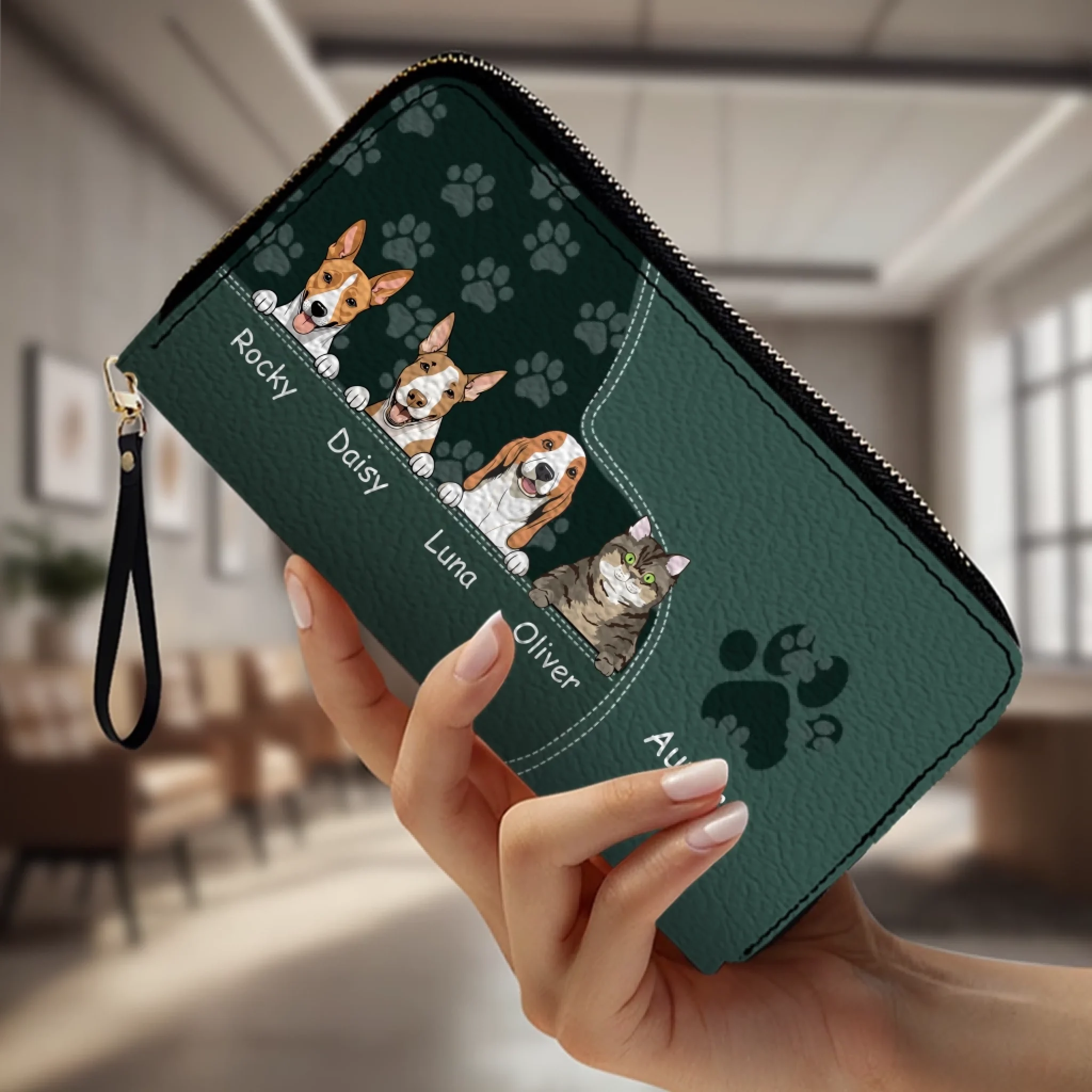 Customized Leather Pet Wallet With Engraved Name And Breed (Dog/Cat), Multiple Colors & Pet Paw Prints - 89Prints