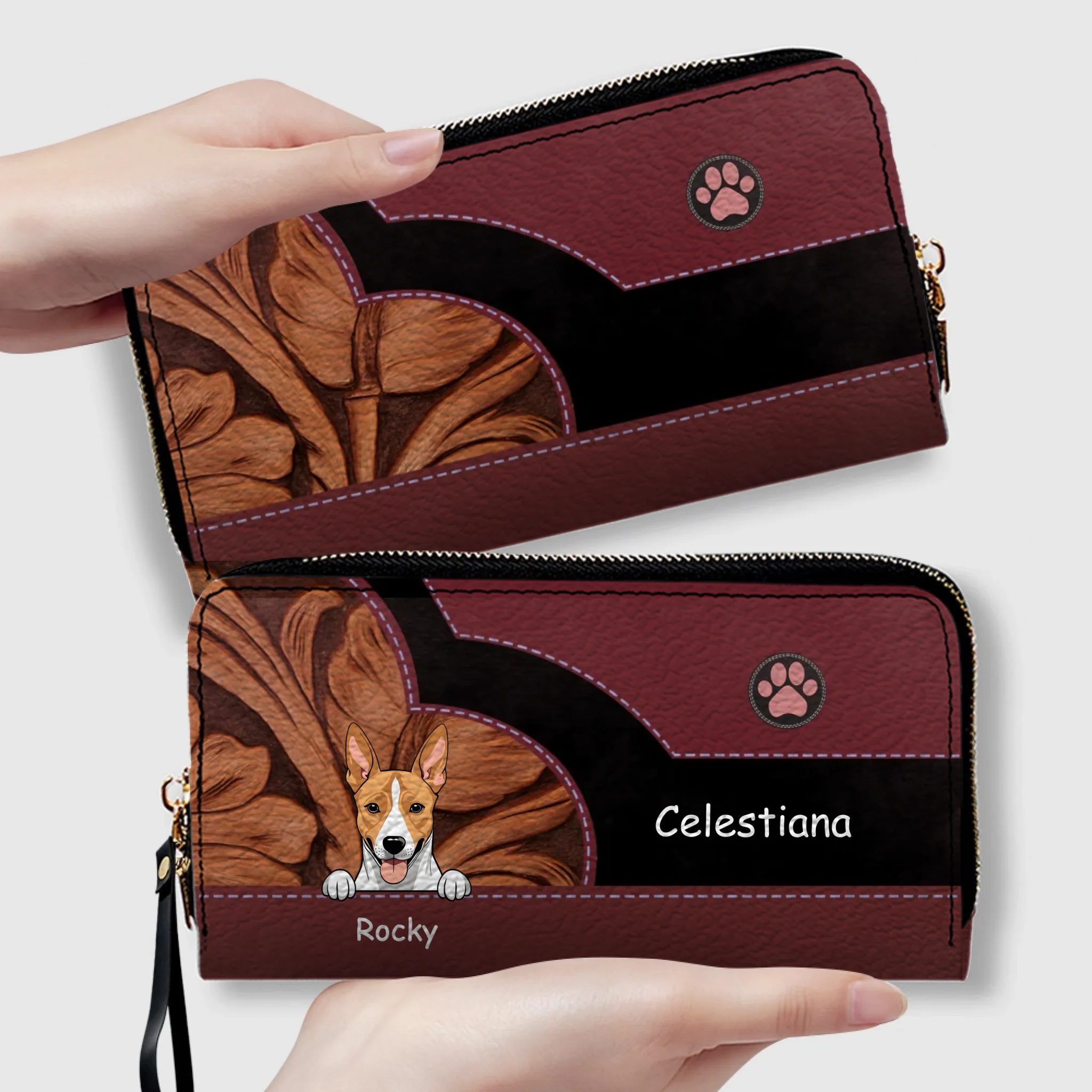 Custom Pet Leather Wallet With Name And Breed Dog & Cat In Various Colors - 89Prints