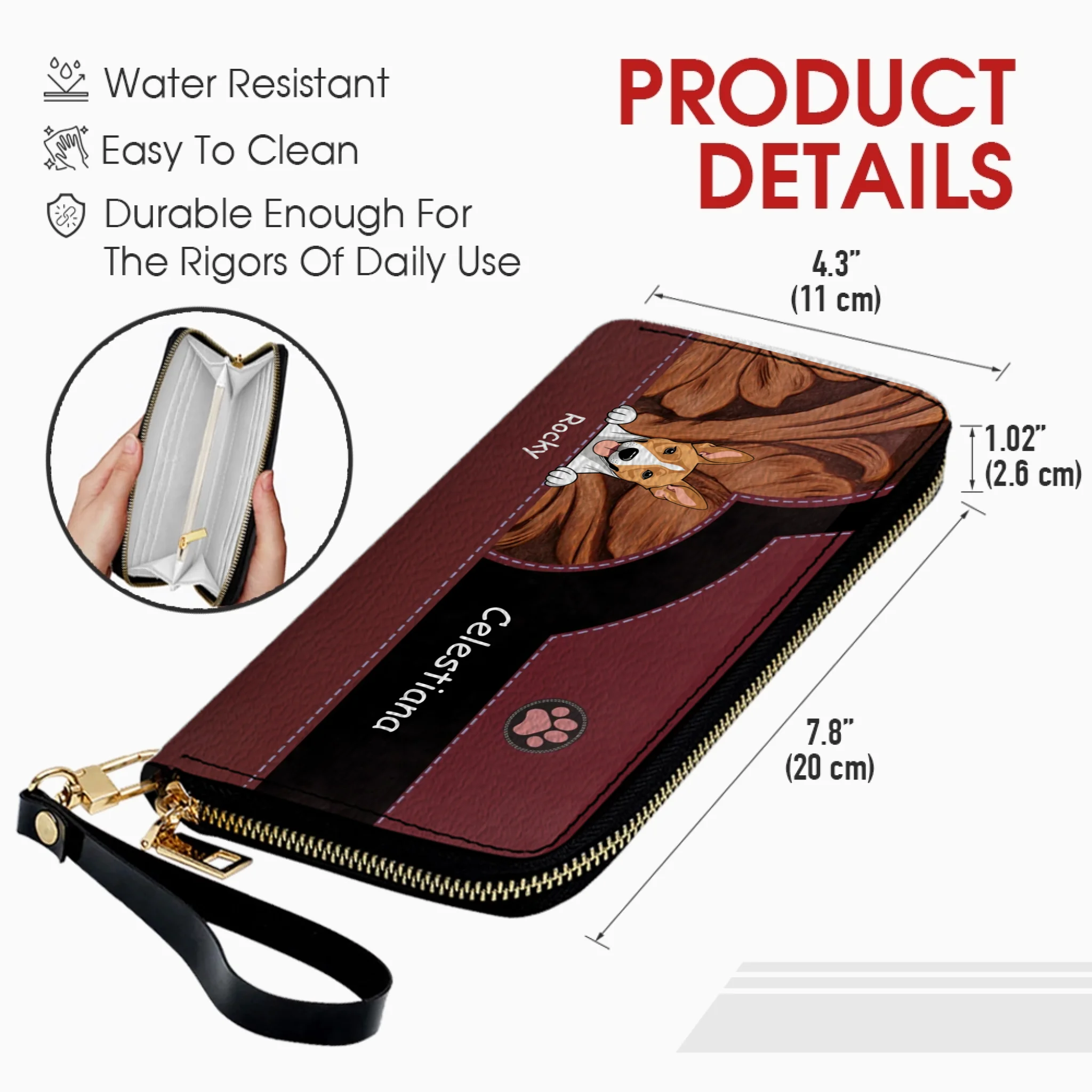 Custom Pet Leather Wallet With Name And Breed Dog & Cat In Various Colors - 89Prints