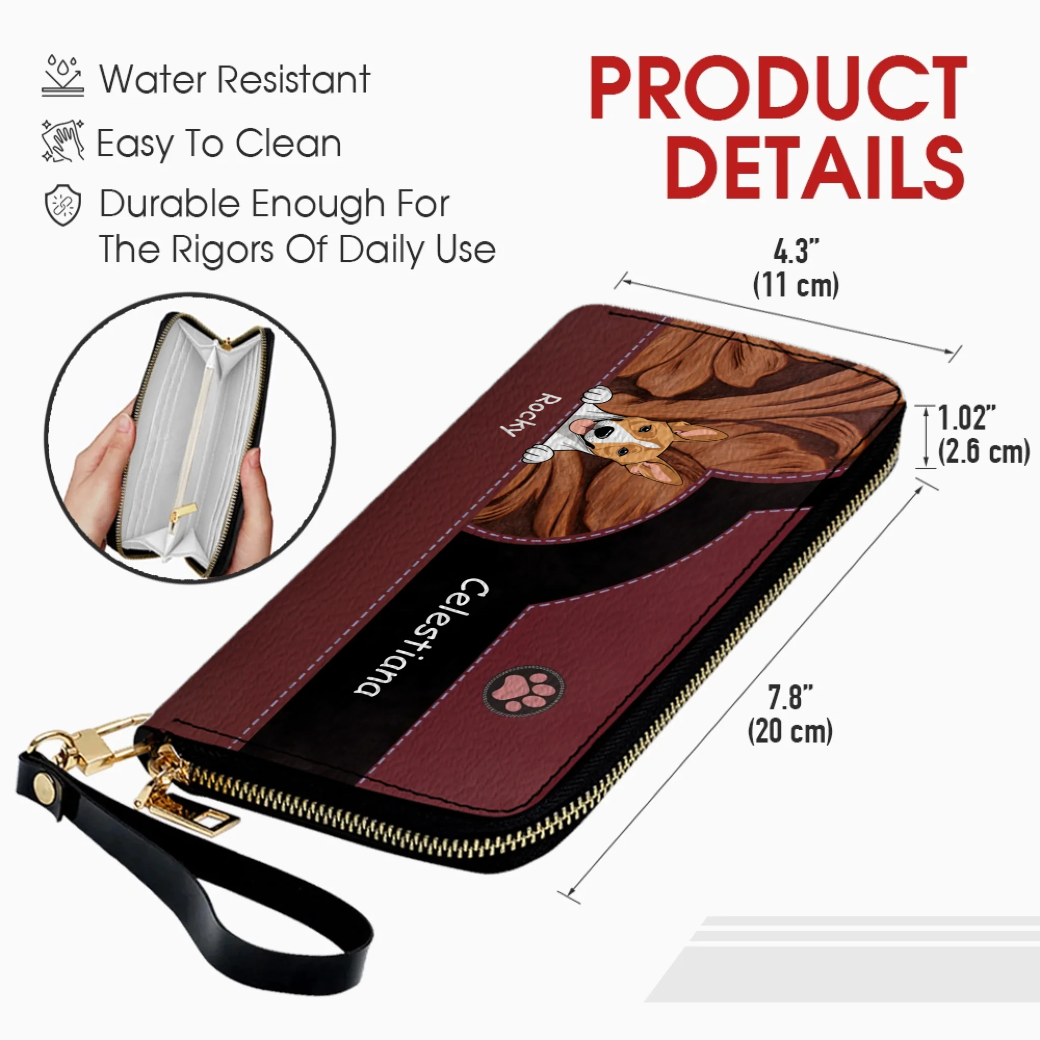 Custom Pet Leather Wallet With Name And Breed Dog & Cat In Various Colors - 89Prints