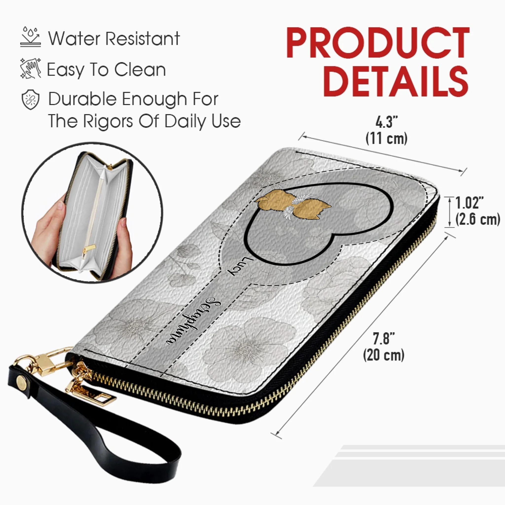 Personalized Dog Wallet with Names & Breeds – Custom Grey Floral Leather Gift - 89Prints