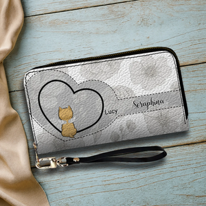 Personalized Dog Wallet with Names & Breeds – Custom Grey Floral Leather Gift - 89Prints