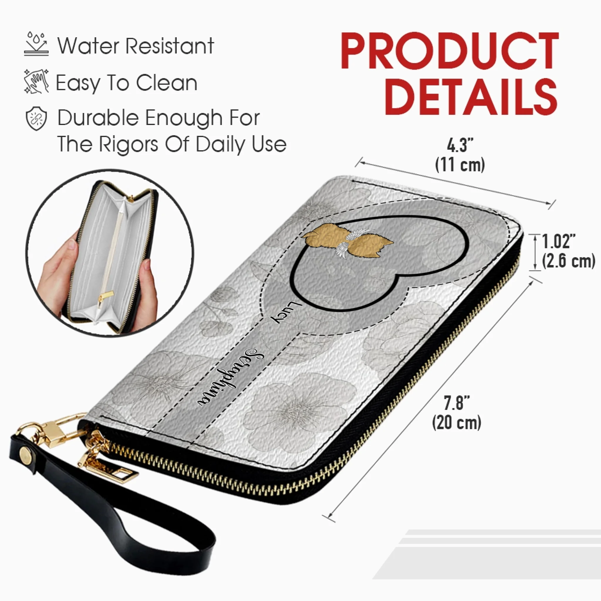 Personalized Dog Wallet with Names & Breeds – Custom Grey Floral Leather Gift - 89Prints