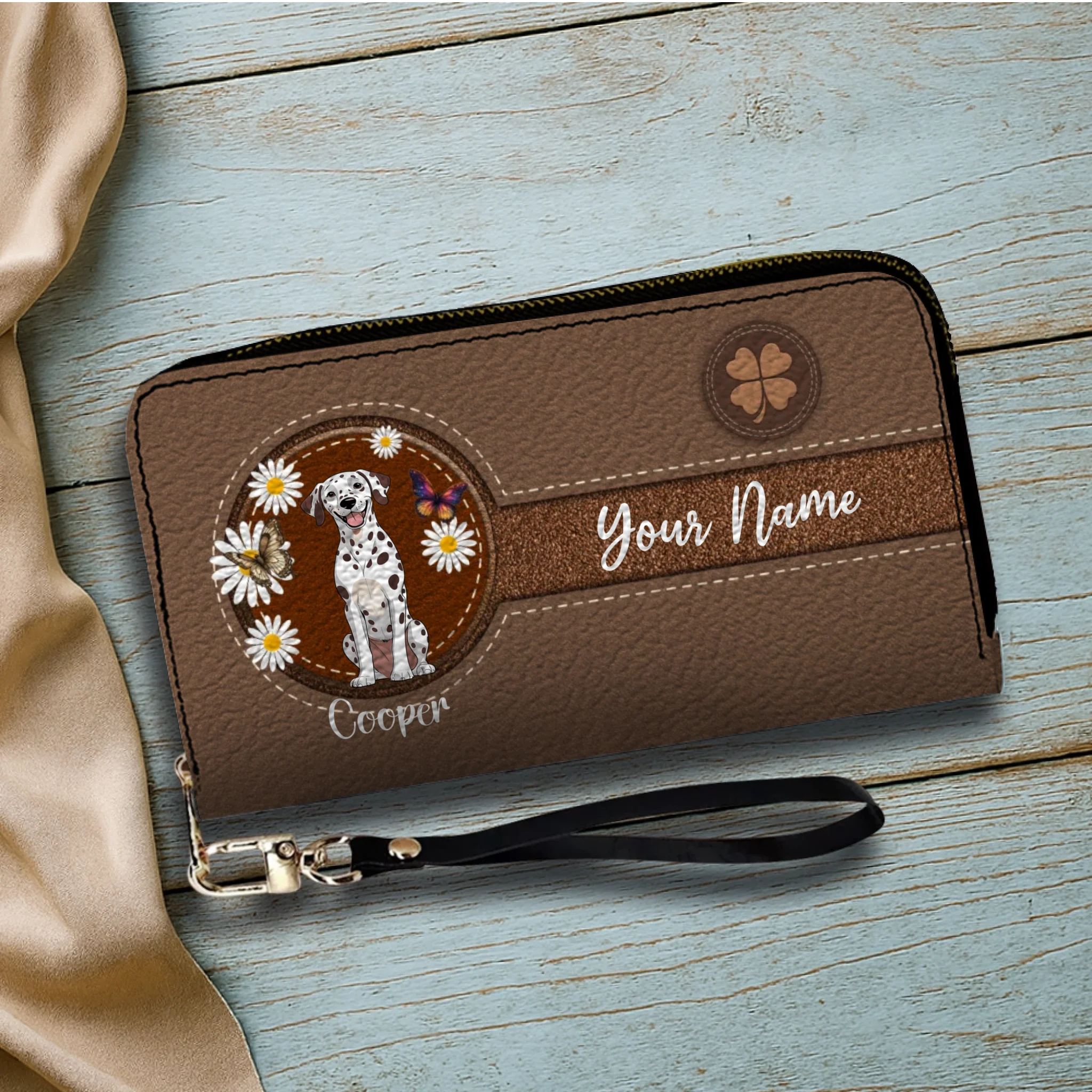 Daisy Floral Dog Leather Wallet – Personalized & Customized | 89Prints