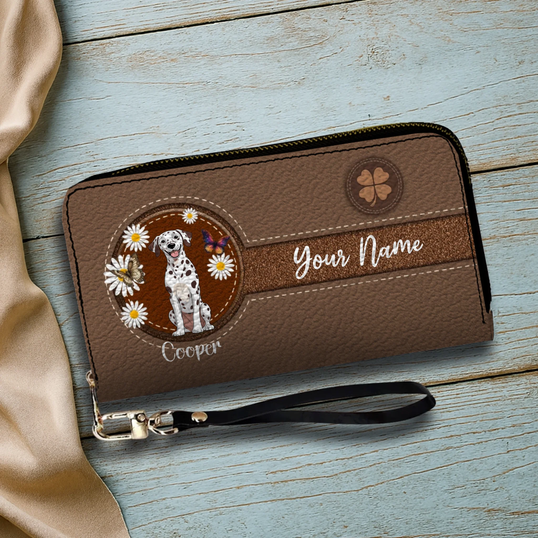 Daisy Floral Dog Leather Wallet – Personalized & Customized | 89Prints